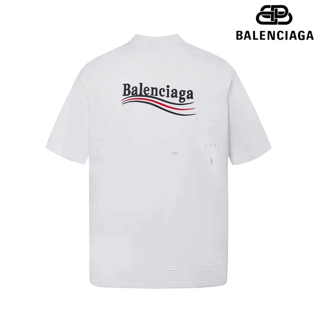 🅿️160 9116# Detailed picture Top version [[BALENCIA*GA] official website quality Paris new Coke embroidered short-sleeved T-shirt OS version Loose dropped shoulders Unisex style Fabric: 260g 100% cotton double yarn Technology: Front and back embroidery Garment washing Shape solid Color: Black White Size: XS S M L