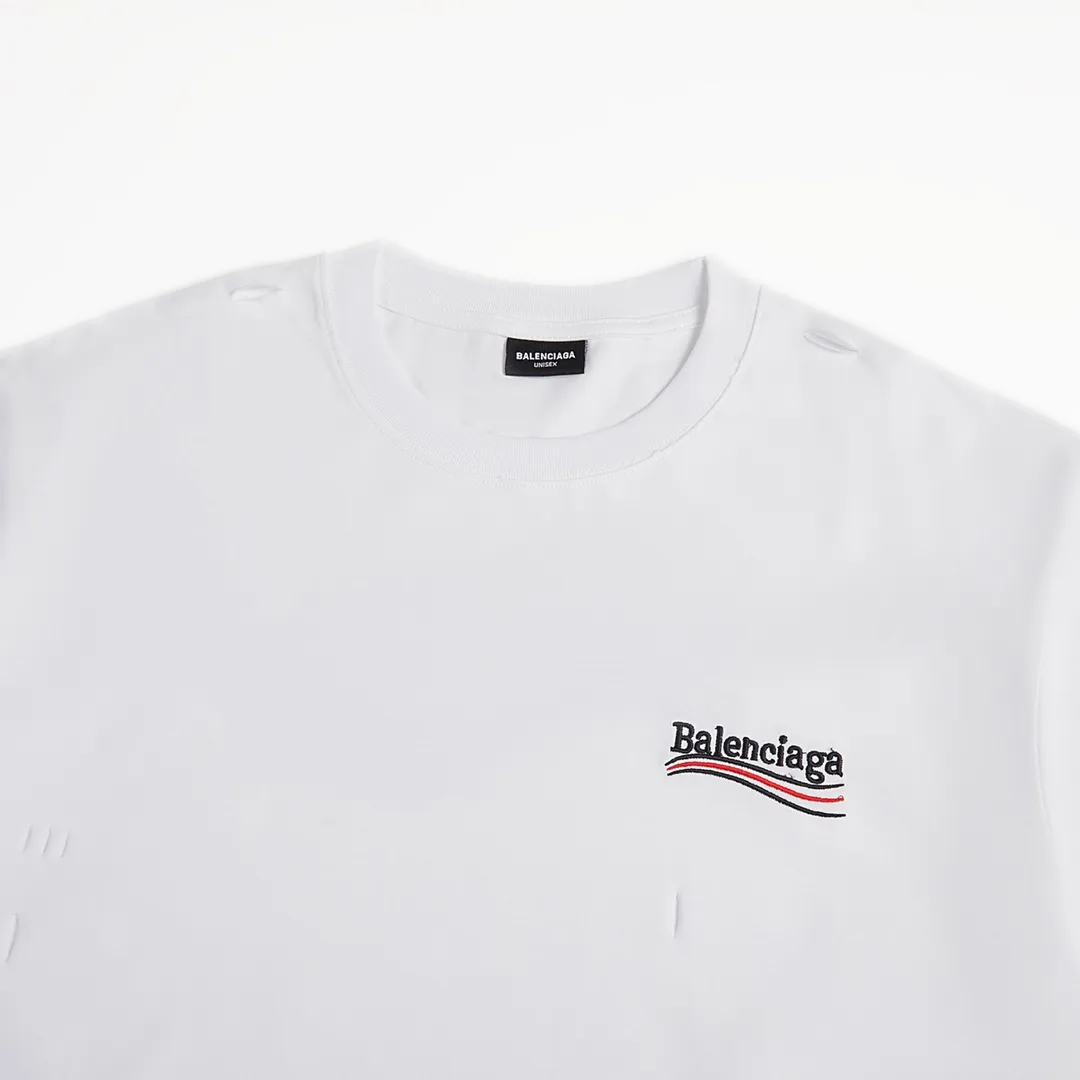 🅿️160 9116# Detailed picture Top version [[BALENCIA*GA] official website quality Paris new Coke embroidered short-sleeved T-shirt OS version Loose dropped shoulders Unisex style Fabric: 260g 100% cotton double yarn Technology: Front and back embroidery Garment washing Shape solid Color: Black White Size: XS S M L