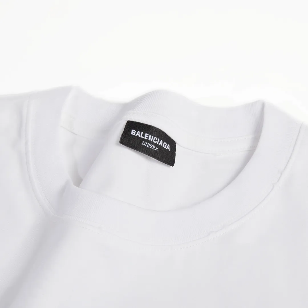 🅿️160 9116# Detailed picture Top version [[BALENCIA*GA] official website quality Paris new Coke embroidered short-sleeved T-shirt OS version Loose dropped shoulders Unisex style Fabric: 260g 100% cotton double yarn Technology: Front and back embroidery Garment washing Shape solid Color: Black White Size: XS S M L