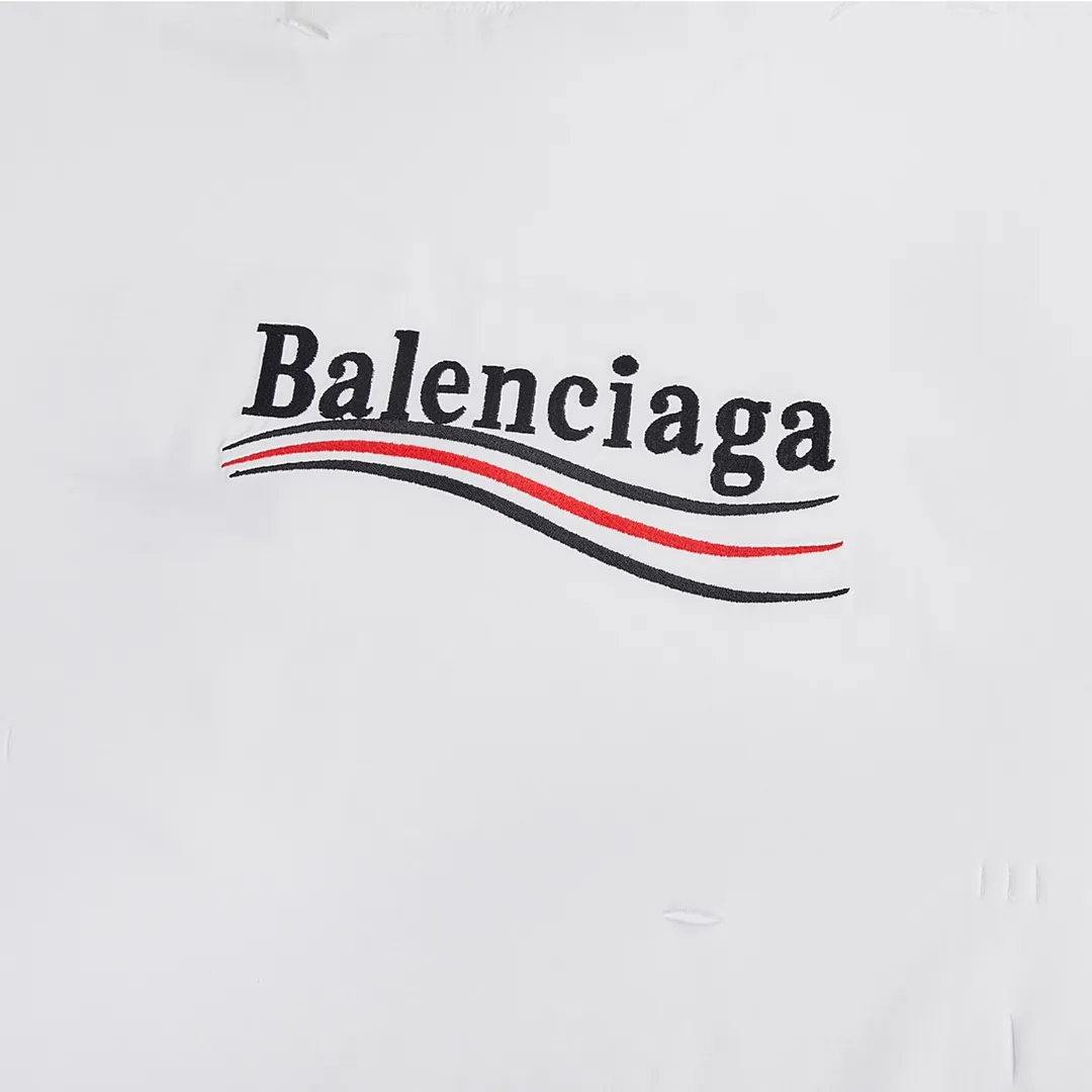 🅿️160 9116# Detailed picture Top version [[BALENCIA*GA] official website quality Paris new Coke embroidered short-sleeved T-shirt OS version Loose dropped shoulders Unisex style Fabric: 260g 100% cotton double yarn Technology: Front and back embroidery Garment washing Shape solid Color: Black White Size: XS S M L