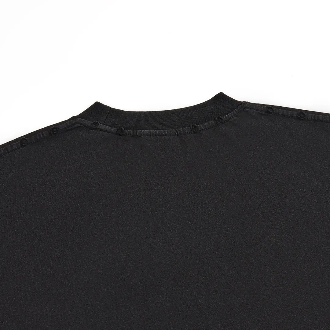 🅿️170 9107# Detailed picture Top version [[BALENCIA*GA] official website quality Paris new crown wheat scissors short-sleeved T-shirt OS version loose dropped shoulders Unisex fabric: 260 grams 100% cotton double yarn Process: front printing Garment wash Distressed Shaped solid color Color: washed black Size: XS S M L