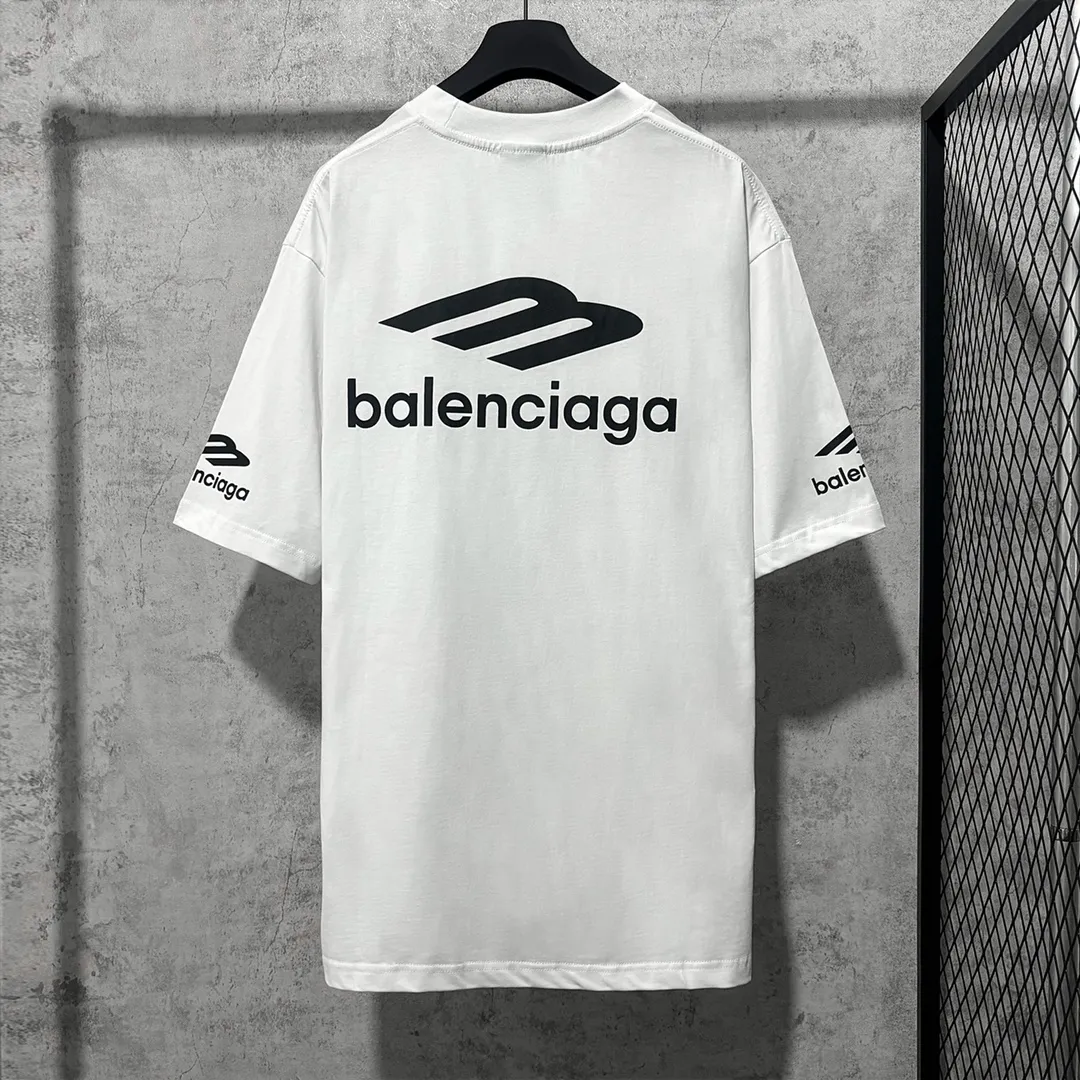 🅿️160 9128# Actual pictures Top version [[BALENCIA*GA] official website quality Paris new 3M classic letter LOGO printed short-sleeved T-shirt OS version Loose dropped shoulders Unisex style Fabric: 260 grams 100% cotton double yarn Technology: front and rear left and right sleeve printing Garment wash Shape solid color Color: black white Size: XS S M L