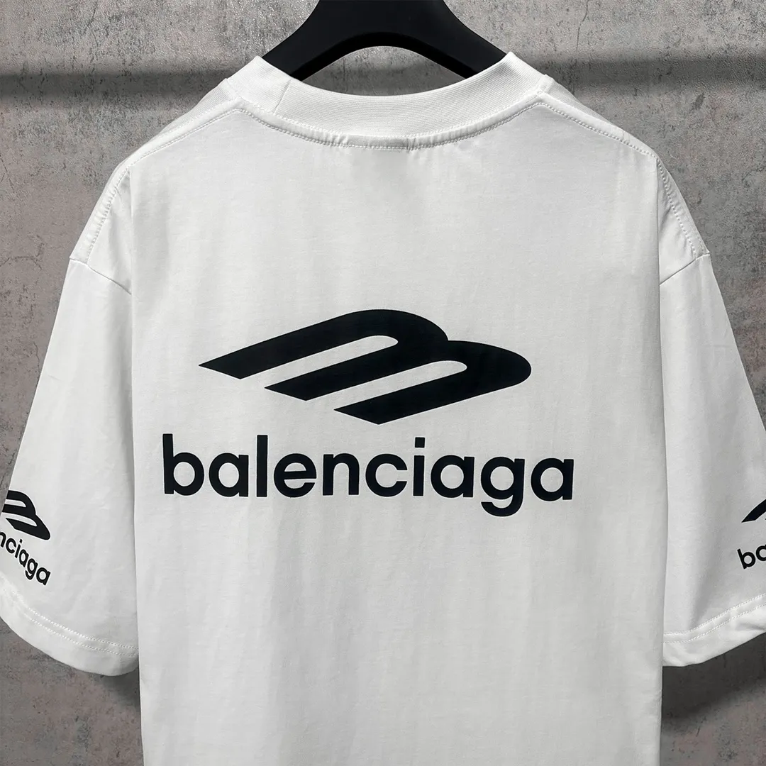 🅿️160 9128# Actual pictures Top version [[BALENCIA*GA] official website quality Paris new 3M classic letter LOGO printed short-sleeved T-shirt OS version Loose dropped shoulders Unisex style Fabric: 260 grams 100% cotton double yarn Technology: front and rear left and right sleeve printing Garment wash Shape solid color Color: black white Size: XS S M L