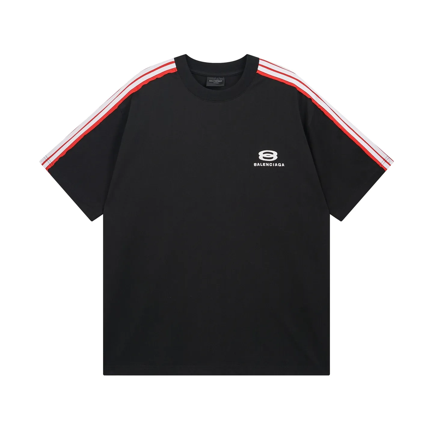 🅿️196 Detailed picture [Top version. Official website quality] BALENCI*GA/Paris SS25 latest model, raglan sleeves with color matching, drawstring, and classic LOGO short-sleeved T-shirt embroidered on the front left chest #Classic Fashion. Brick cabinets are synchronized and developed at the first time. The fabric is made of Paris ZP custom-woven and dyed cotton double yarn. Weighing 260 grams, the cloth surface is clean. The cloth pattern is clear, soft and comfortable. The threads are dyed with no color difference. The classic pattern embroidery is embroidered using an imported Tajima embroidery machine. The letters are clear, three-dimensional and without burrs. Jubie market produces pictures based on pictures. Welcome to compare. The version adopts OS loose shoulder design. Same style for men and women. Code: BL253685 Color: black, white Size: XS S M L