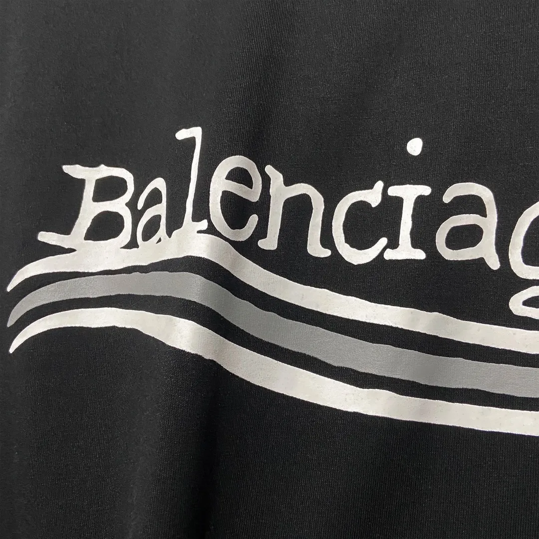 🅿️160 9113# Actual photo top version [[BALENCIA*GA] official website quality Paris new blurred cola front and back graffiti printed short-sleeved T-shirt OS version loose dropped shoulders Unisex style Fabric: 260g 100% cotton double yarn Process: front and rear panel printing Garment wash Shape solid color Color: black Size: XS S M L