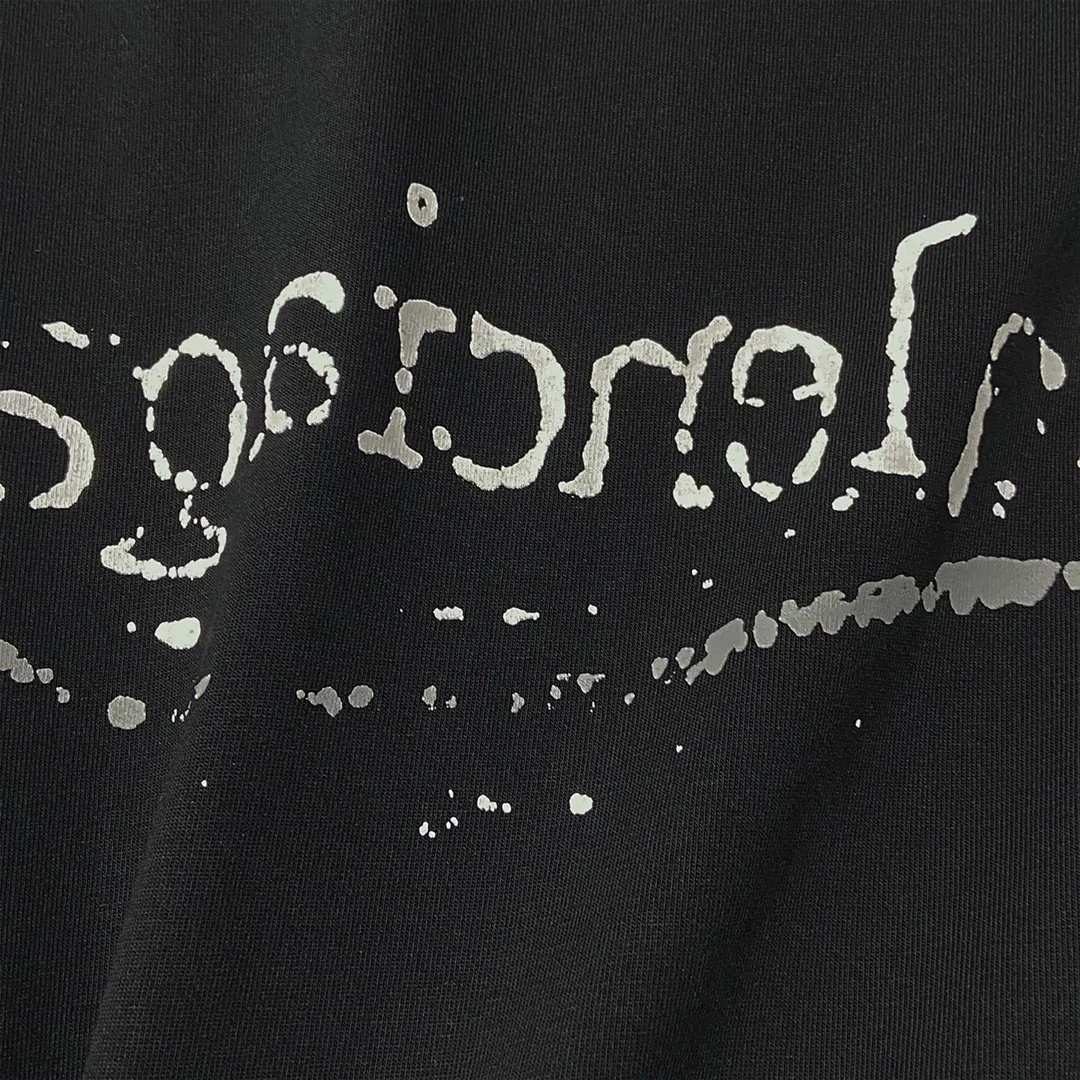 🅿️160 9113# Actual photo top version [[BALENCIA*GA] official website quality Paris new blurred cola front and back graffiti printed short-sleeved T-shirt OS version loose dropped shoulders Unisex style Fabric: 260g 100% cotton double yarn Process: front and rear panel printing Garment wash Shape solid color Color: black Size: XS S M L
