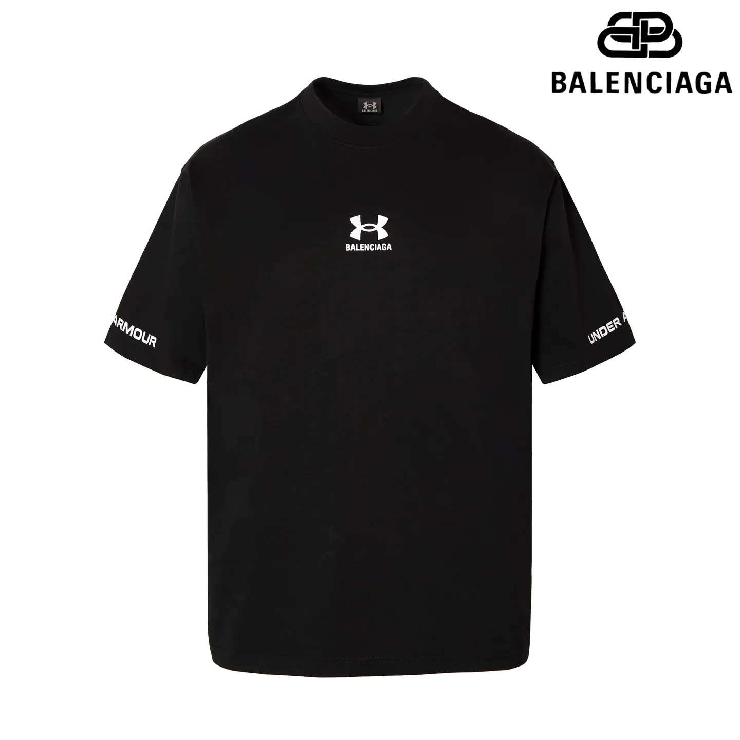 🅿️160 9182# Detailed picture Top version [[BALENCIA*GA] Official website quality New Paris joint Under Armor printed short-sleeved T-shirt OS version Loose dropped shoulders Unisex style Fabric: 260g 100% cotton double yarn Technology: Front and rear panels left and right sleeve printing Garment wash Shape solid Color: Black Size: XS S M L