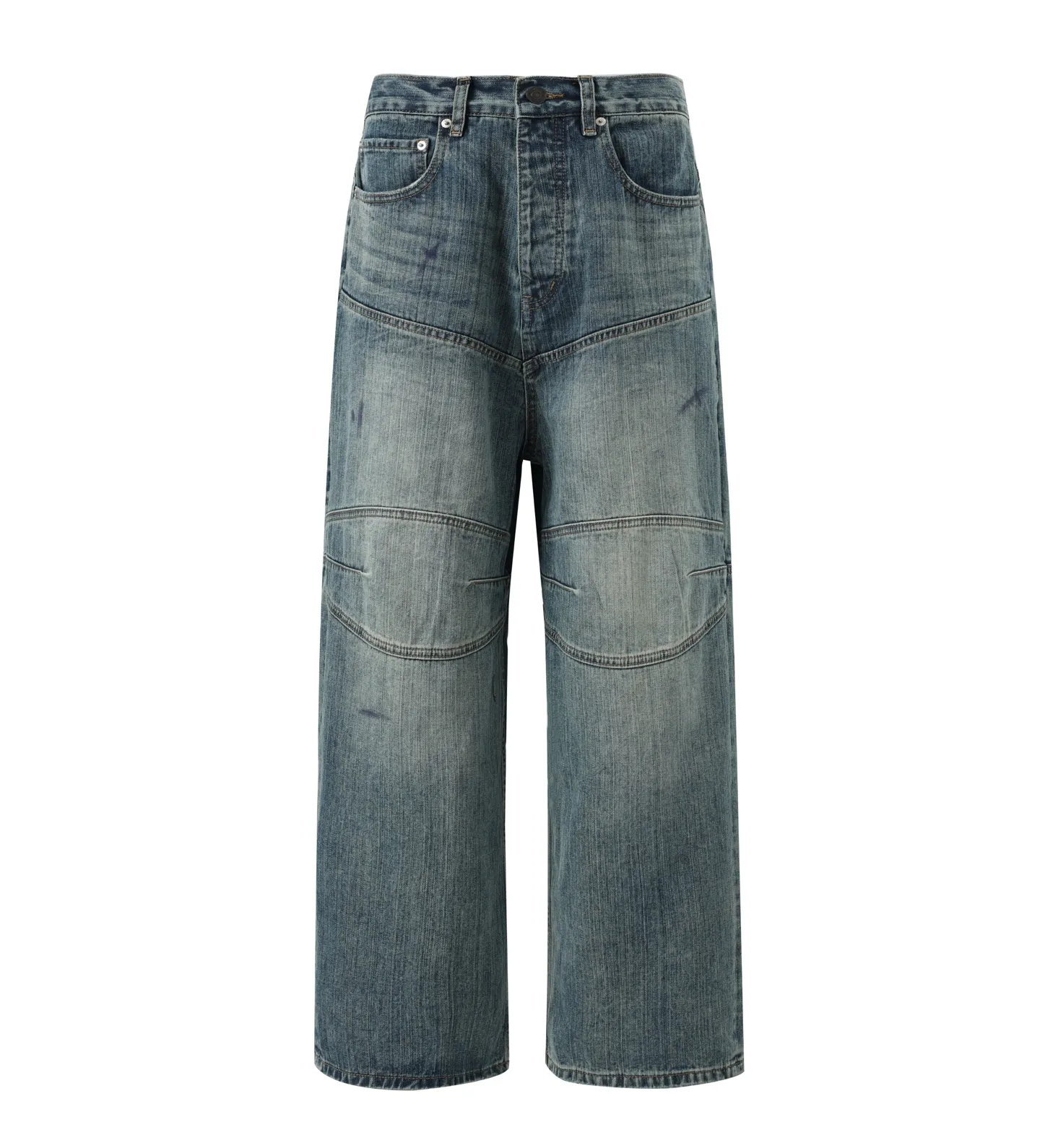 🅿️600 [Exclusive supply] BLCG 25SS Baggy wide-leg jeans (blue) Jeans that have been in operation for more than three months, with a minimum order of 1,000 meters of fabric, and several modifications in the middle, and they were shipped perfectly! The fabric is made of 100% pure cotton twill denim fabric imported from Japan and manufactured with high-density equipment imported from Italy. The original base contains spandex micro-elasticity to restore the simple texture of the denim item itself. The fabric is first washed and hand-made with a whiskering effect. , washed and polished to create an aged texture, the color is overly natural, the waist drawstring is custom-made, the waist can be tightened by the drawstring, the lettering hardware accessories are molded in a custom-made old color, and the back waist cowhide leather label is very versatile and has a loose baggy style. Size:XS/S/M