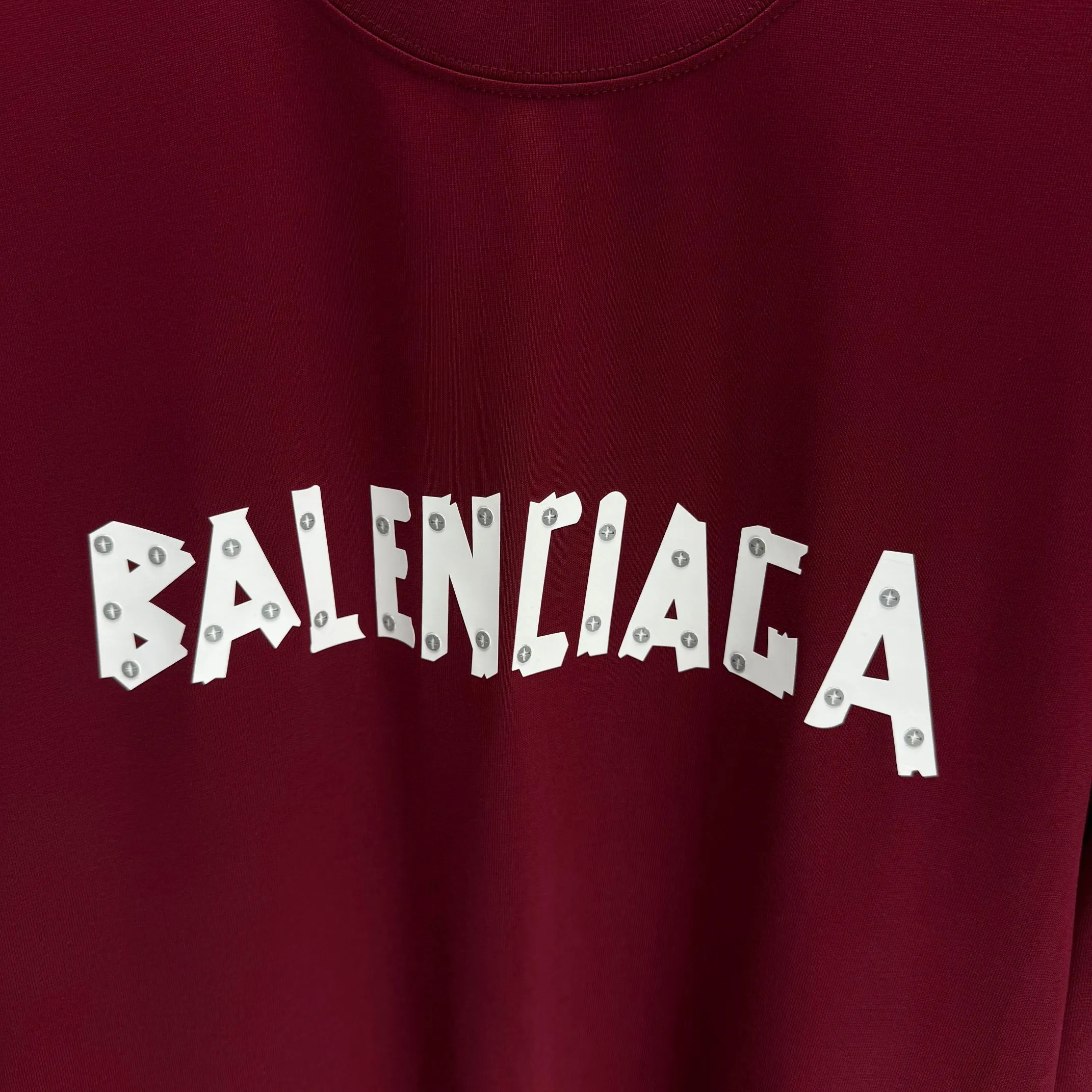 🅿️240 BALENC* Paris* 2025 autumn and winter new thick long-sleeved T-shirt 320g pure cotton letter logo three-dimensional silicone Color: Black White Angora Red Size: S M L XL