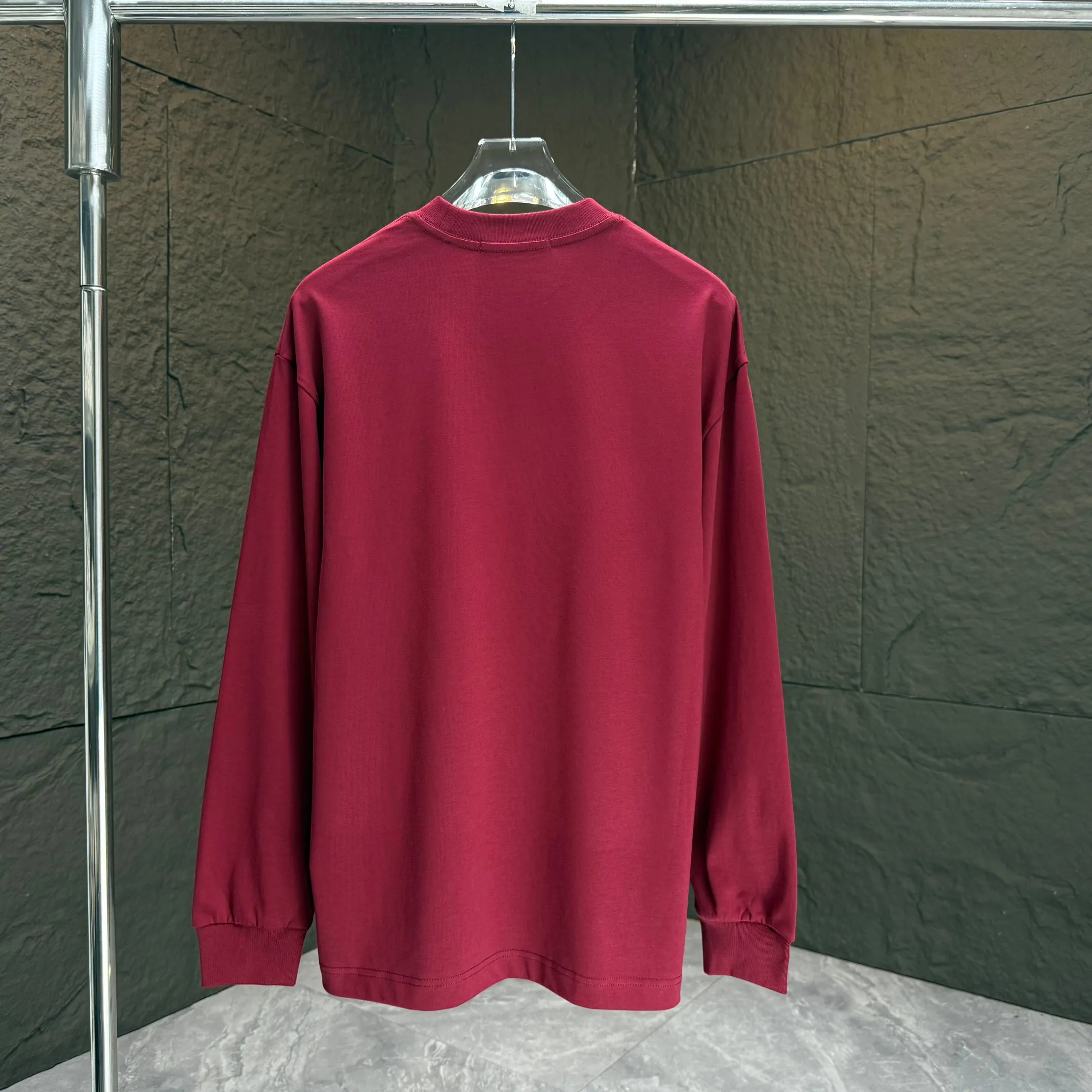 🅿️240 BALENC* Paris* 2025 autumn and winter new thick long-sleeved T-shirt 320g pure cotton letter logo three-dimensional silicone Color: Black White Angora Red Size: S M L XL