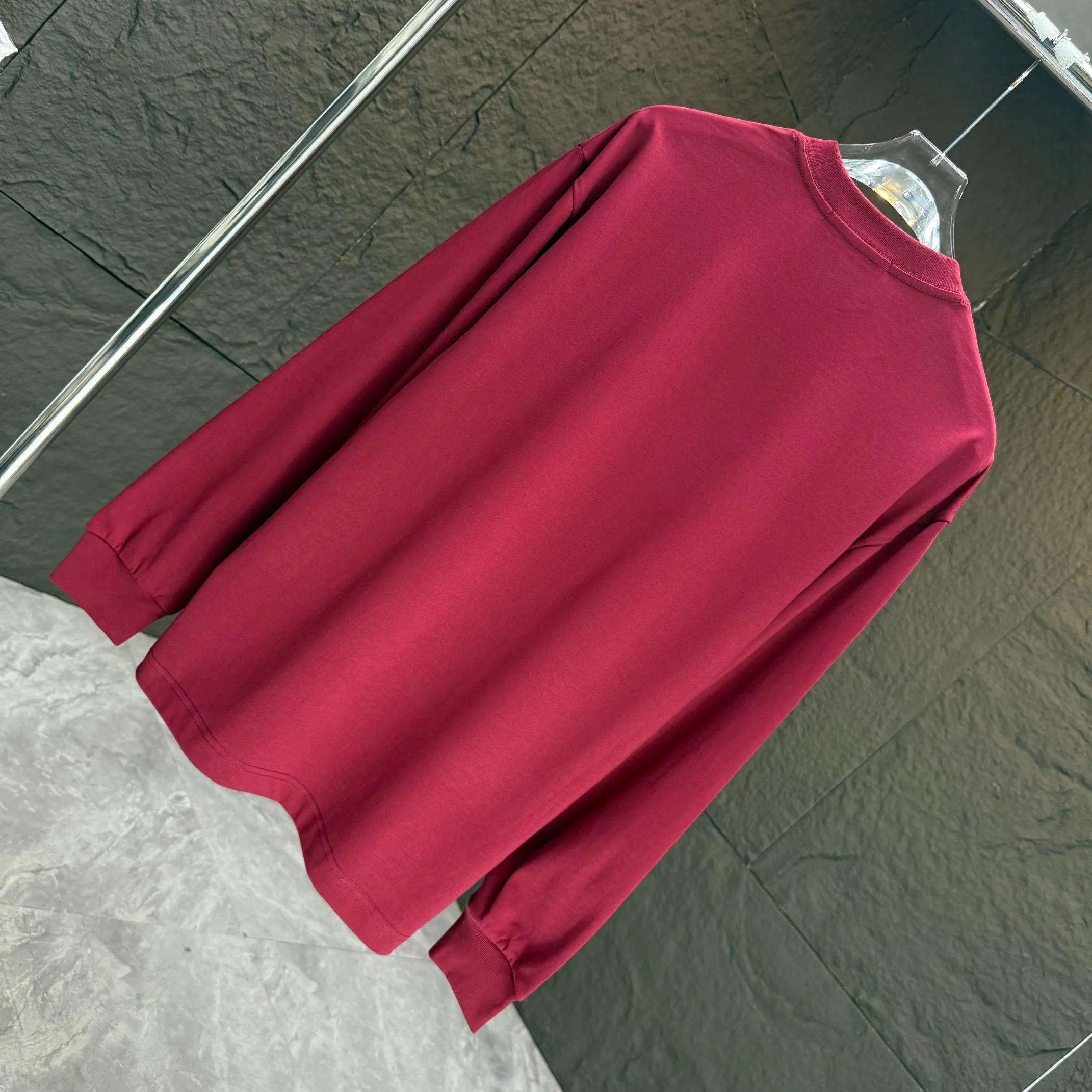 🅿️240 BALENC* Paris* 2025 autumn and winter new thick long-sleeved T-shirt 320g pure cotton letter logo three-dimensional silicone Color: Black White Angora Red Size: S M L XL