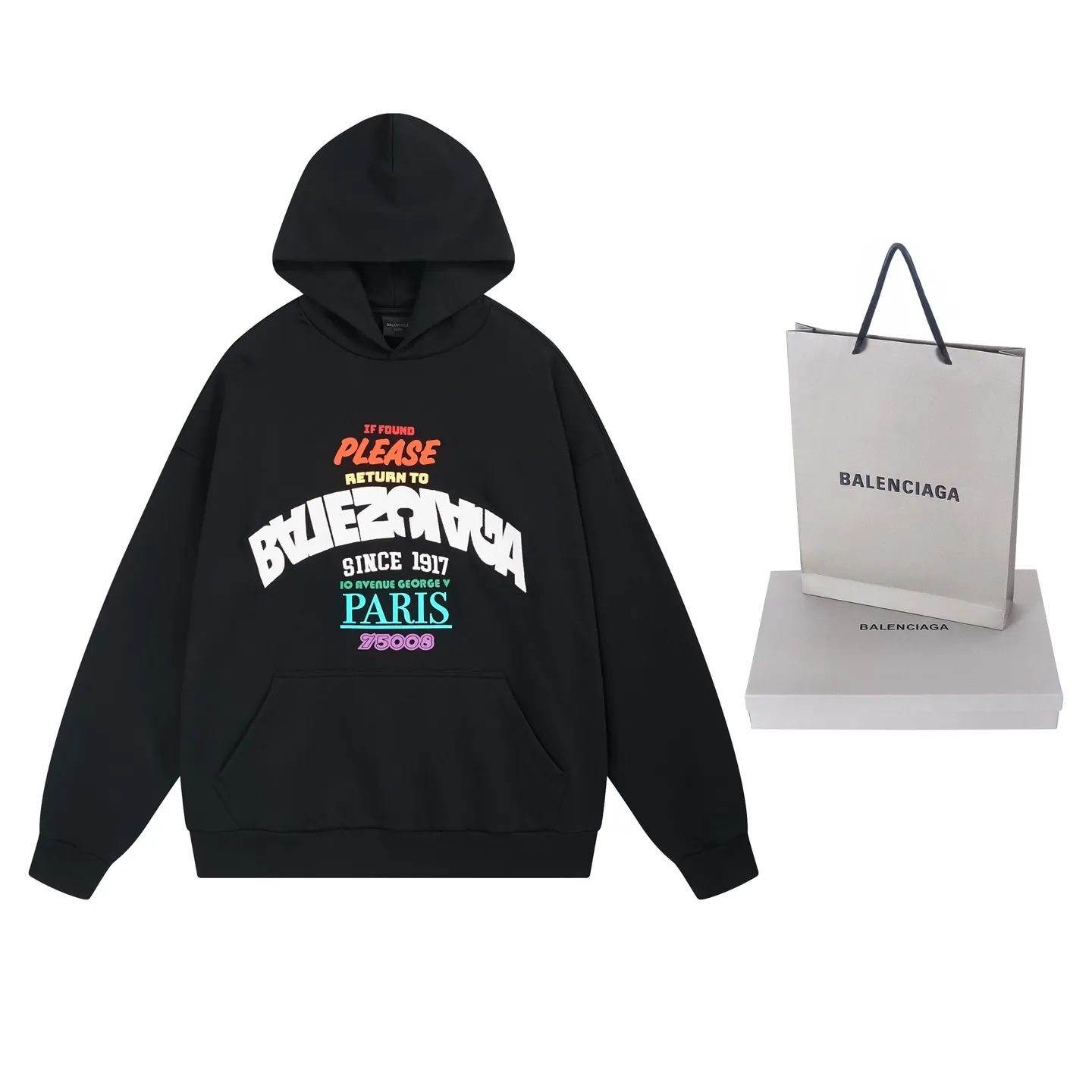 🅿️320 photos [Top version. Official website quality] BALENCI*GA/Paris.SS25 latest color printed + embroidered hooded sweatshirt. The front embroidery is embroidered with Tajima computer embroidery machine and imported rubber paddle printing, and the brick cabinet is synchronized. It is developed at the first time and the fabric is made of Paris ZP custom-woven and dyed cotton sweatshirt. Weight 460 grams. The cloth surface is clean. The cloth pattern is clear, soft and comfortable. The threads are dyed with no color difference. The printing uses environmentally friendly imported materials, the letters are clear and the effect is three-dimensional. The version adopts OS loose shoulder design. Same style for men and women. Code: BL259953 Color: Black Size: XS S M L