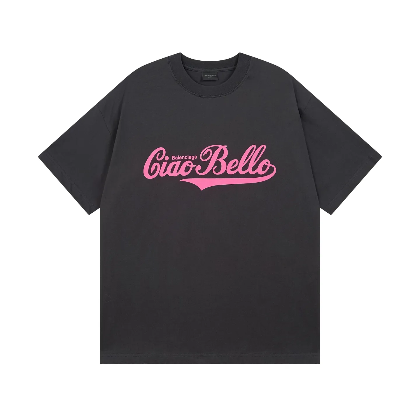 🅿️180 real photos [Top version. Official website quality] BALENCI*GA/Paris #2025 new style distressed short-sleeved T-shirt with ciao hello letters printed on the front. 2025 spring and summer brick cabinet synchronization welcomes comparison. The fabric is made of Paris ZP custom-woven and dyed cotton double yarn, weighing 260 grams. The cloth surface is clean. The cloth pattern is clear, soft and comfortable. The threads are dyed with no color difference. The letter LOGO is printed with imported environmentally friendly glue, the letters are clear and the effect is three-dimensional. Restore the brick cabinet, adopt OS loose shoulder style. Same style for men and women. Code: BL253720 Color: gray blue, plum red Size: XS S M L