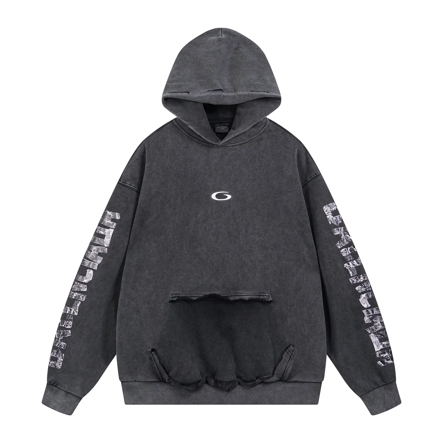 🅿️390 Detailed Picture [Top version. Official website quality] BALENCI*GA/Paris. 25ss latest model. Overweight craftsmanship. Masking tape direct-printing, LOGO embroidery on the front, open pockets on both sides, ready-to-wear hooded long-sleeved sweatshirt with washed distressing. The brick cabinets are synchronized. The fabric is made of Paris ZP custom-woven and dyed cotton sweatshirt. Weighing 460 grams, the cloth surface is clean. The cloth pattern is clear, soft and comfortable, and the threads are dyed with no color difference. The classic pattern is printed using computer direct printing. The front chest is embroidered using a computerized embroidery machine. The letters are clear and the effect is three-dimensional. Restored brick cabinets. Ready-made clothes washed and aged. Produced by ultra-heavy craftsmanship, the market currency is very different, welcome to compare. The version adopts OS loose shoulder design. The same style for men and women. Code: BL259971 Color: Washed Black Size: XS S M L