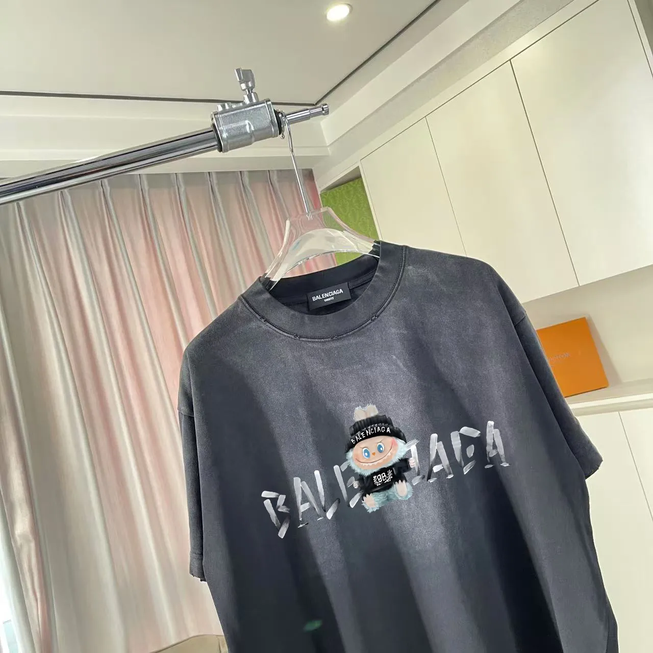 🅿️190 BALENCI*GA Paris 2025 summer new style, washed, distressed, spray-painted, personalized letter logo printing, customized fabric 320g, short-sleeved T-shirt, same style for men and women, size: S M L XL XXL five codes, color: black, white, gradient black, gradient red