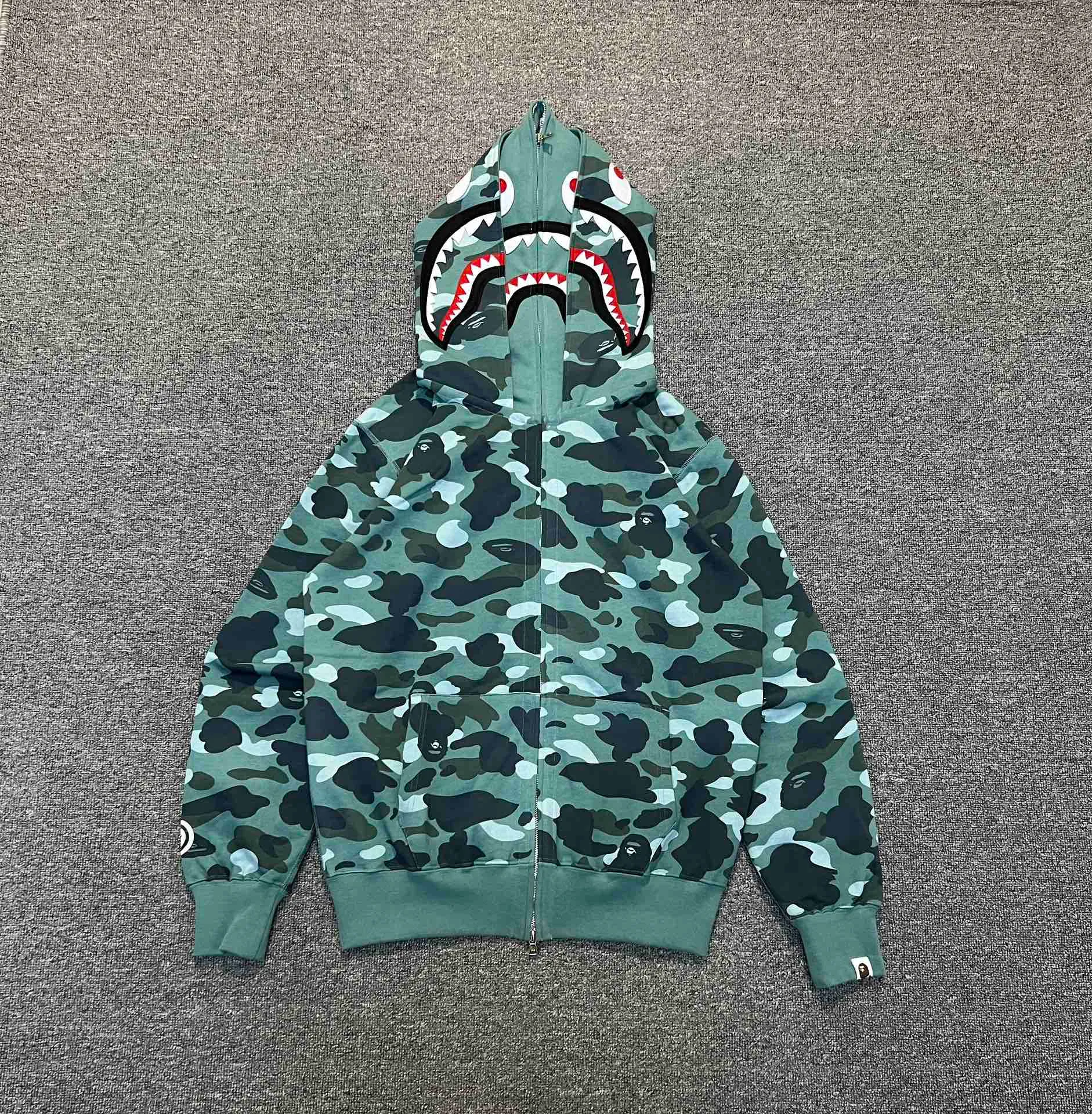 💰440 BAPE WGM letter patch camouflage pattern double hooded zipper sweatshirt High weight pure cotton custom fabric 1:1 heavyweight couple model: S-XXL [camouflage green, camouflage gray]