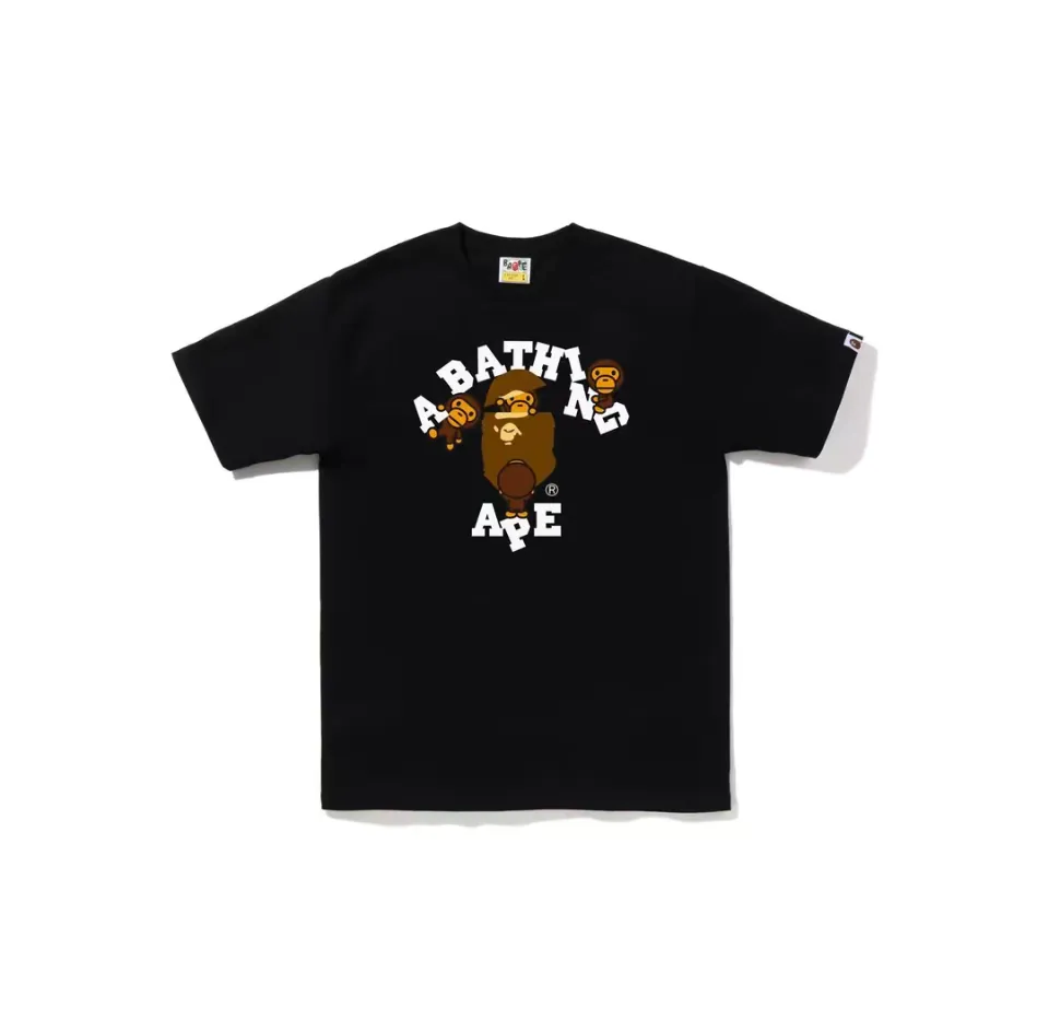 P110 00142 BAPE FW23 letter printed round neck pullover short-sleeved T-shirt, same style for men and women, size smlxlxxl, black and white
