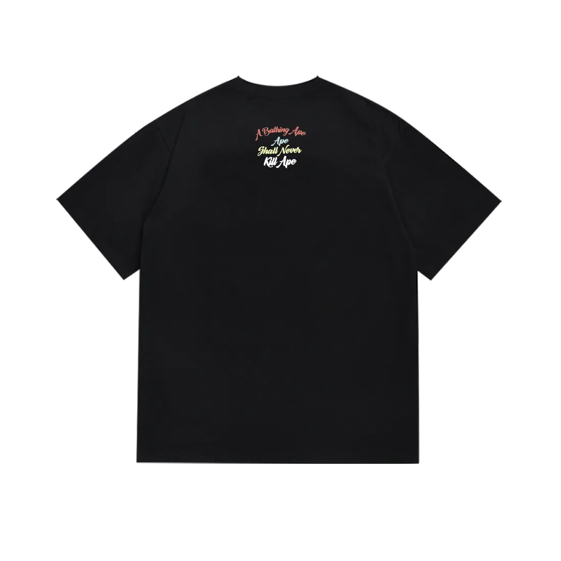 P110 SC013# (top version) BAPE ape head colorful letter printed short-sleeved T-shirt Japanese trendy brand for men. Made of 260 grams of high-quality high-weave pure cotton fabric. Double yarn combed. The texture is soft and non-pilling. Imported environmentally friendly printing glue. The pattern is bright and three-dimensional. The quality is the same for men and women. The upper body is trendy. Color: black and white. Size: S M L XL XXL