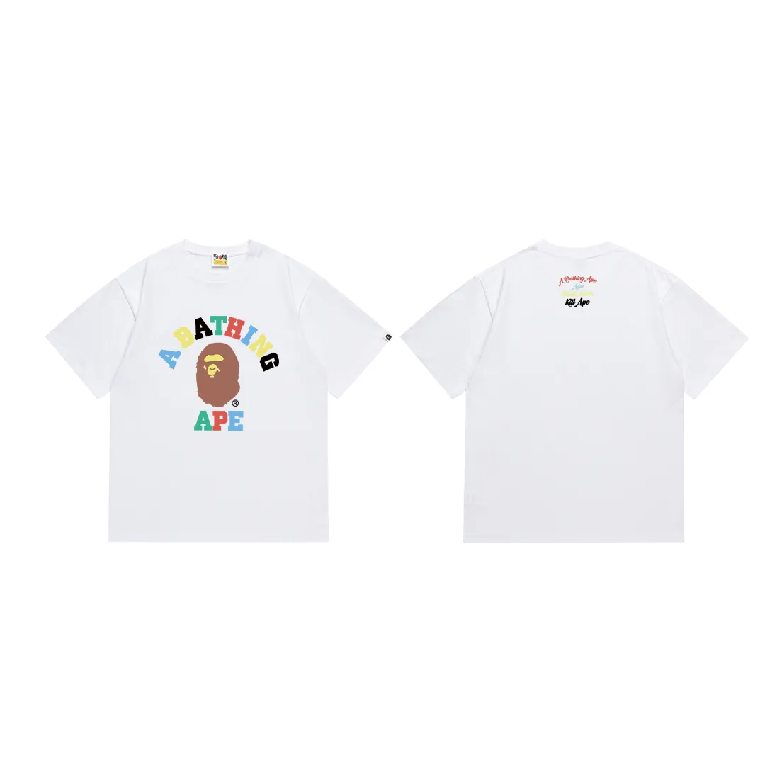 P110 SC013# (top version) BAPE ape head colorful letter printed short-sleeved T-shirt Japanese trendy brand for men. Made of 260 grams of high-quality high-weave pure cotton fabric. Double yarn combed. The texture is soft and non-pilling. Imported environmentally friendly printing glue. The pattern is bright and three-dimensional. The quality is the same for men and women. The upper body is trendy. Color: black and white. Size: S M L XL XXL