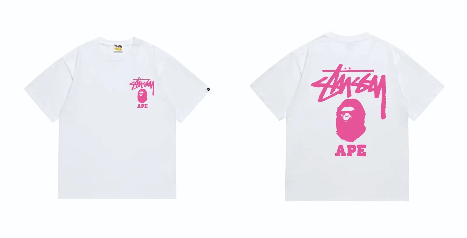 SC202#p110💰 (top version) BAPE×Stussy co-branded Stussy letter ape print T-shirt Made of 260 grams of high-quality high-weave pure cotton fabric, double yarn combed, soft texture without pilling, imported environmentally friendly printing glue, bright and three-dimensional pattern, quality 💥Same style for men and women, the upper body is fashionable Color: black pink white pink gray pink pink pink red pink black and white gray and white pink and white red and white white and black Gray and black Pink and black Red and black Size: S M L XL XXL