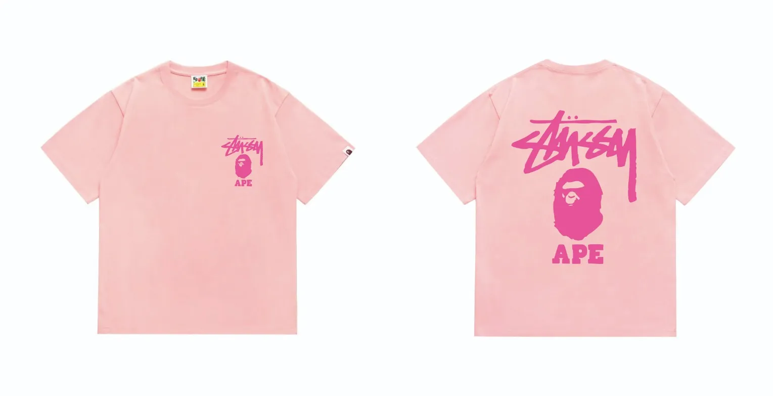 SC202#p110💰 (top version) BAPE×Stussy co-branded Stussy letter ape print T-shirt Made of 260 grams of high-quality high-weave pure cotton fabric, double yarn combed, soft texture without pilling, imported environmentally friendly printing glue, bright and three-dimensional pattern, quality 💥Same style for men and women, the upper body is fashionable Color: black pink white pink gray pink pink pink red pink black and white gray and white pink and white red and white white and black Gray and black Pink and black Red and black Size: S M L XL XXL