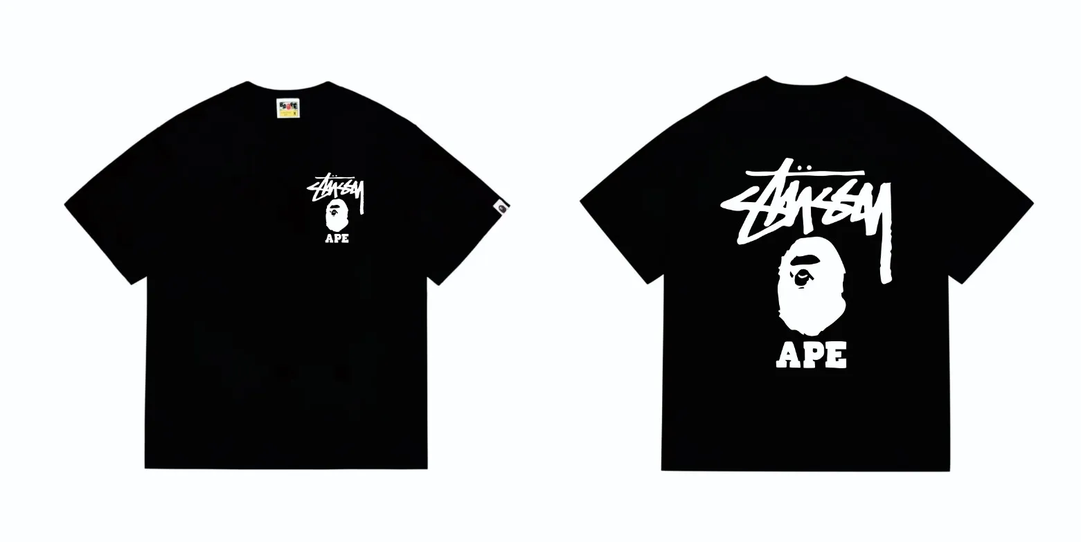 SC202#p110💰 (top version) BAPE×Stussy co-branded Stussy letter ape print T-shirt Made of 260 grams of high-quality high-weave pure cotton fabric, double yarn combed, soft texture without pilling, imported environmentally friendly printing glue, bright and three-dimensional pattern, quality 💥Same style for men and women, the upper body is fashionable Color: black pink white pink gray pink pink pink red pink black and white gray and white pink and white red and white white and black Gray and black Pink and black Red and black Size: S M L XL XXL