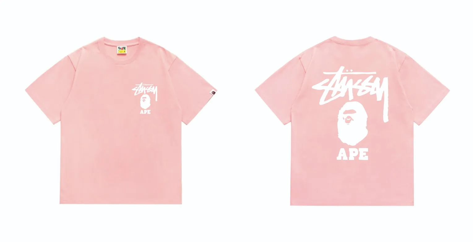 SC202#p110💰 (top version) BAPE×Stussy co-branded Stussy letter ape print T-shirt Made of 260 grams of high-quality high-weave pure cotton fabric, double yarn combed, soft texture without pilling, imported environmentally friendly printing glue, bright and three-dimensional pattern, quality 💥Same style for men and women, the upper body is fashionable Color: black pink white pink gray pink pink pink red pink black and white gray and white pink and white red and white white and black Gray and black Pink and black Red and black Size: S M L XL XXL