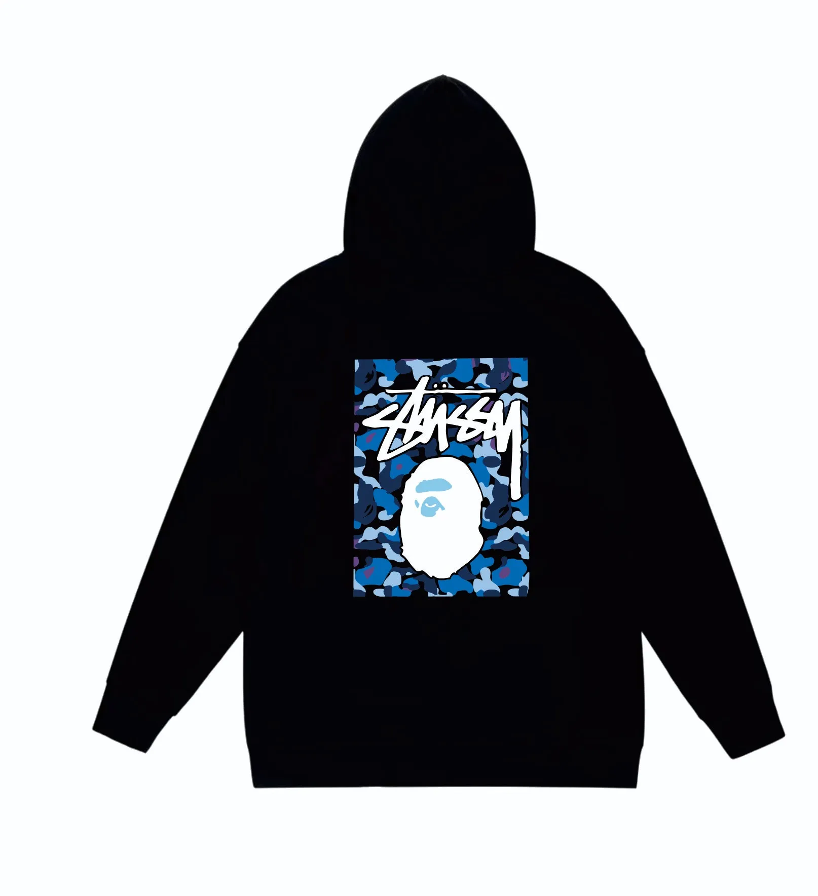 P160 model number SC803# terry 80 plus velvet 90 (top version) BAPE×STUSSY co-branded Stussy letter printed hooded sweatshirt Made of 380g large terry (drop shoulder large version) fabric, soft and non-pilling texture, imported environmentally friendly printing glue, bright and three-dimensional pattern, quality 💥Same style for men and women. The upper body is trendy. Color: black, blue and white, white and blue, gray, blue and white, black, blue and black, white, blue and black, gray, blue and black. Size: S M L XL XXL
