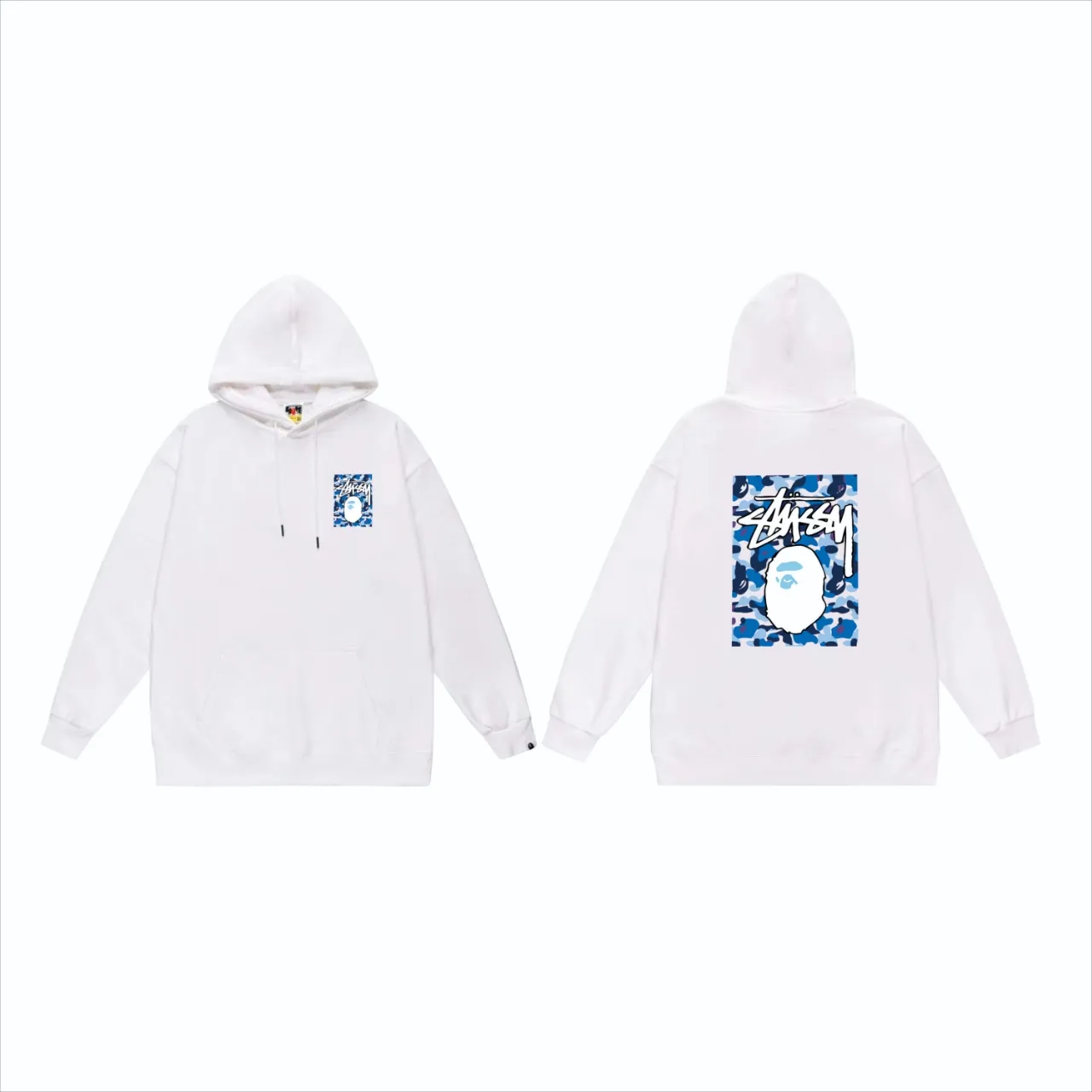P160 model number SC803# terry 80 plus velvet 90 (top version) BAPE×STUSSY co-branded Stussy letter printed hooded sweatshirt Made of 380g large terry (drop shoulder large version) fabric, soft and non-pilling texture, imported environmentally friendly printing glue, bright and three-dimensional pattern, quality 💥Same style for men and women. The upper body is trendy. Color: black, blue and white, white and blue, gray, blue and white, black, blue and black, white, blue and black, gray, blue and black. Size: S M L XL XXL