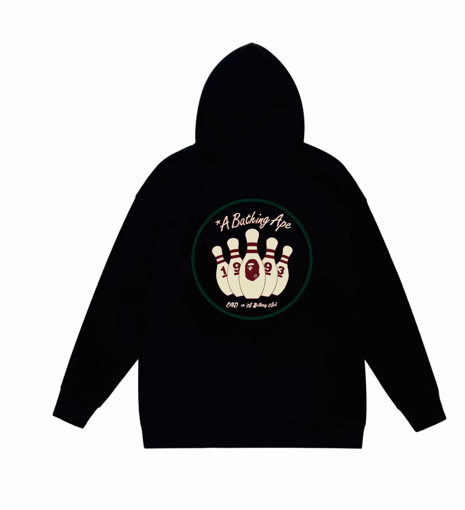 P160 model number SC865# terry 80 plus velvet 90 (top version) BAPE×END co-branded alphanumeric bowling print hooded sweatshirt Made of 380g large terry (drop shoulder large version) fabric, soft texture and no pilling Imported environmentally friendly printing glue The pattern is bright and three-dimensional Quality 💥Same style for men and women The upper body is trendy Color: black white gray Size: S M L XL XXL