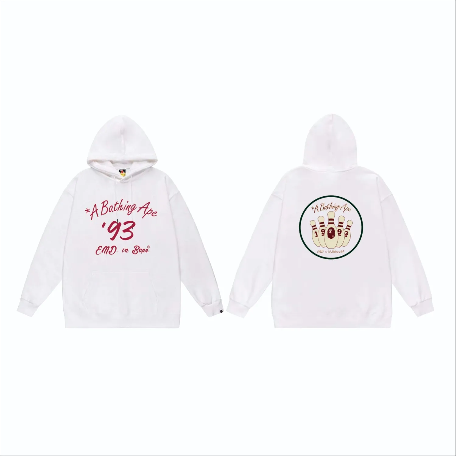P160 model number SC865# terry 80 plus velvet 90 (top version) BAPE×END co-branded alphanumeric bowling print hooded sweatshirt Made of 380g large terry (drop shoulder large version) fabric, soft texture and no pilling Imported environmentally friendly printing glue The pattern is bright and three-dimensional Quality 💥Same style for men and women The upper body is trendy Color: black white gray Size: S M L XL XXL