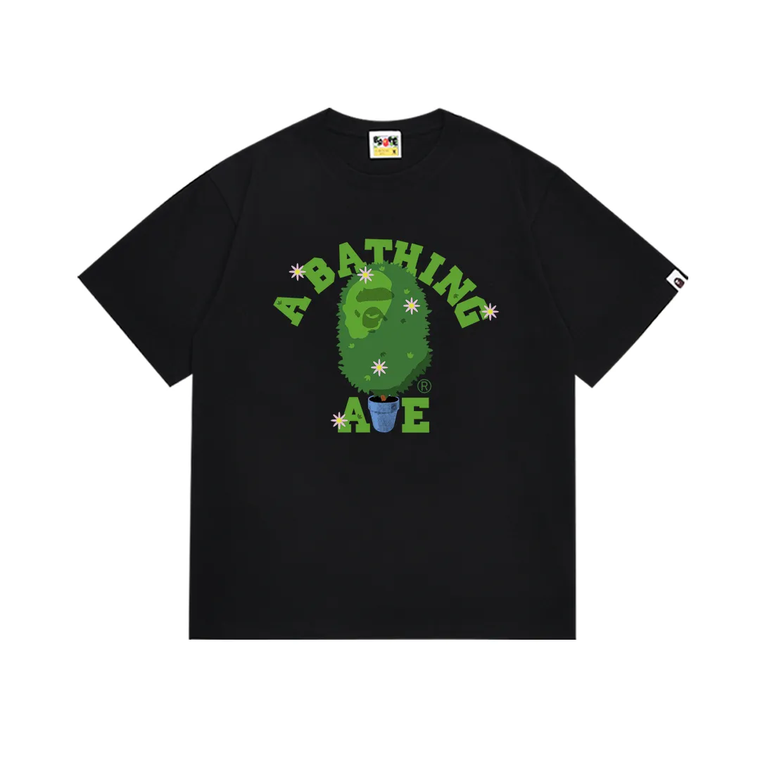 SC183#p110💰 (Top version) BAPE potted flower printed limited edition short-sleeved T-shirt Made of 260 grams of high-quality high-weave pure cotton fabric, double yarn combed, soft texture without pilling, imported environmentally friendly printing glue, bright and three-dimensional pattern, quality 💥Same style for men and women, the upper body is fashionable Color: black white Size: S M L XL XXL