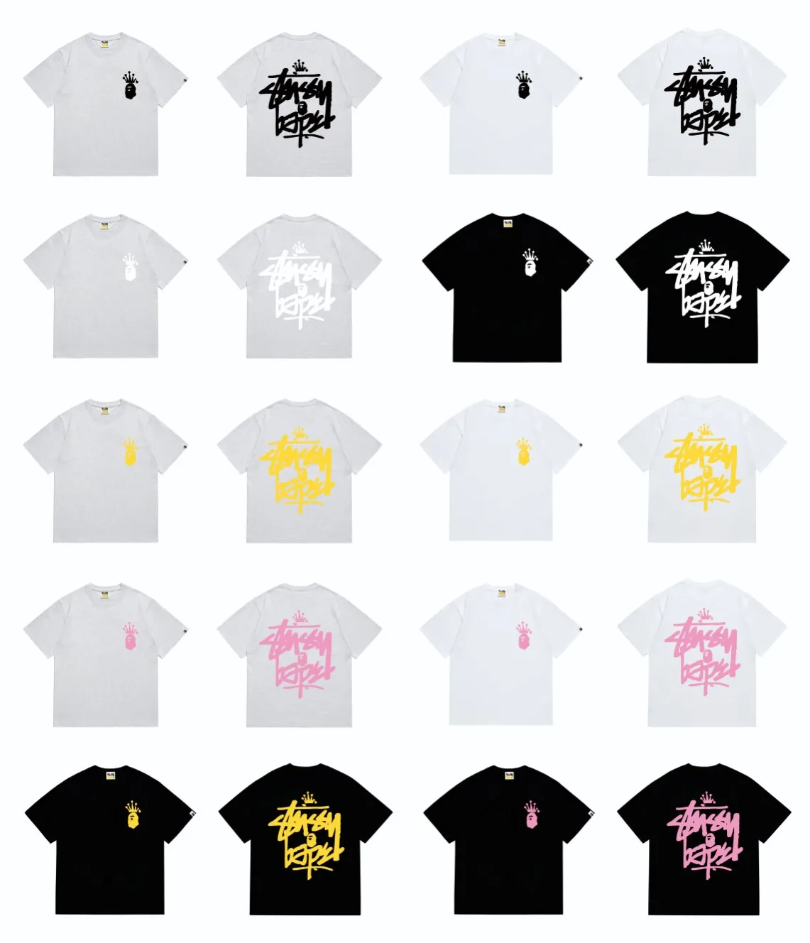 SC208#p110💰 (top version) BAPE×Stussy co-branded Stussy letter ape print T-shirt Made of 260 grams of high-quality high-weave pure cotton fabric, double yarn combed, soft texture and no pilling Imported environmentally friendly printing glue, bright and three-dimensional pattern, quality 💥Same style for men and women, the upper body is fashionable Color: black and yellow, gray and yellow, pink and yellow, red and yellow, white and yellow, black pink, gray powder, pink, red pink, white powder Black and white Gray and white Pink and white Red and white White and black Gray and black Pink and black Red and black Size: S M L XL XXL
