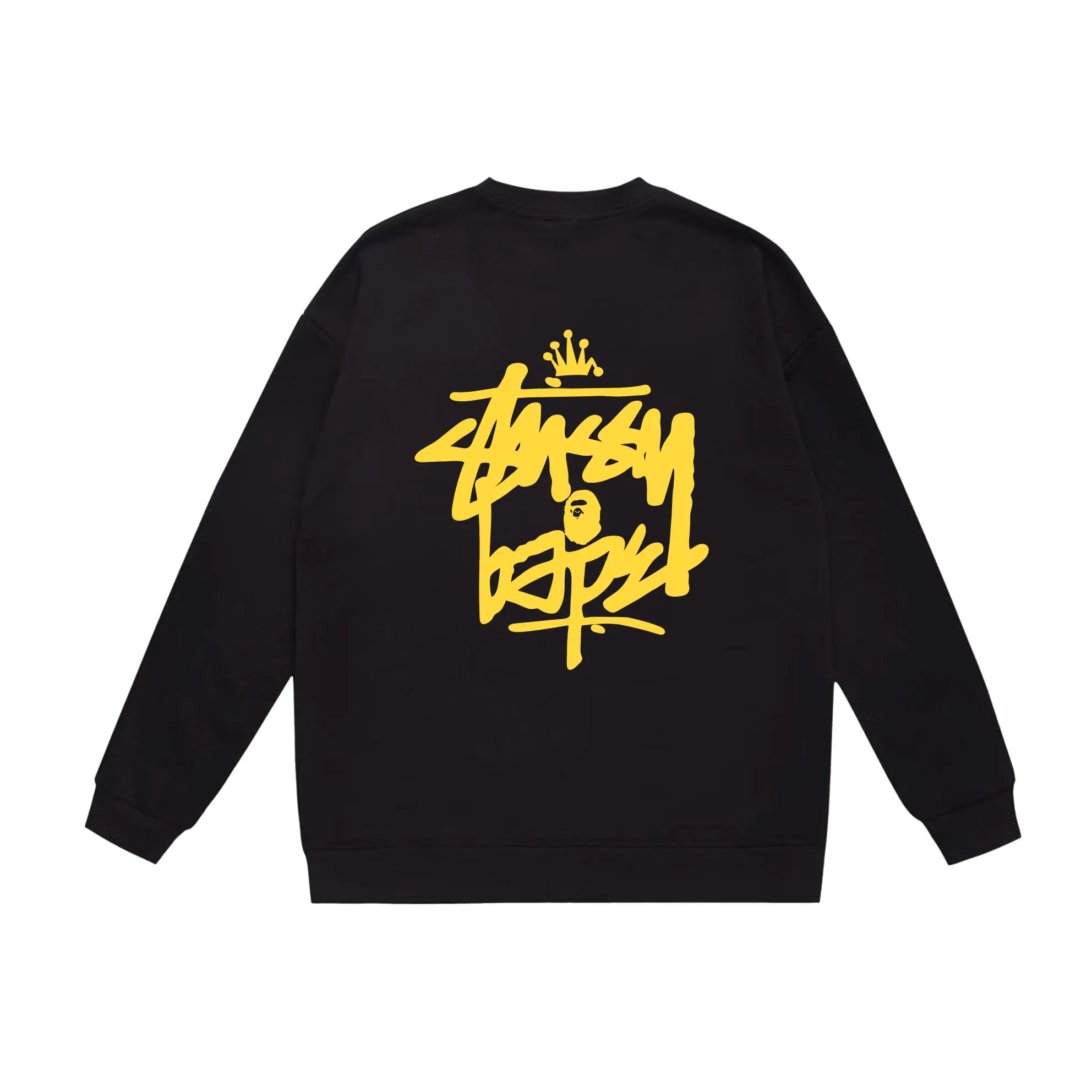 P150 model number SC508# terry 75 plus velvet 80 (top version) BAPE×STUSSY co-branded Stussy letter round neck sweatshirt Made of 350g large terry (drop shoulder large version) fabric, soft and non-pilling texture, imported environmentally friendly printing glue, bright and three-dimensional pattern, quality 💥Same style for men and women. The upper body is trendy. Color: black and red, white and red, gray and red, black and yellow, white and yellow, gray and yellow, black and white, white and black, gray and black. Size: S M L XL XXL