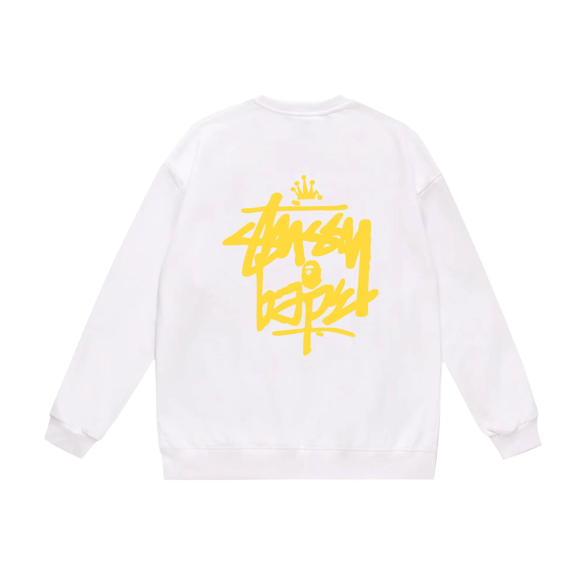 P150 model number SC508# terry 75 plus velvet 80 (top version) BAPE×STUSSY co-branded Stussy letter round neck sweatshirt Made of 350g large terry (drop shoulder large version) fabric, soft and non-pilling texture, imported environmentally friendly printing glue, bright and three-dimensional pattern, quality 💥Same style for men and women. The upper body is trendy. Color: black and red, white and red, gray and red, black and yellow, white and yellow, gray and yellow, black and white, white and black, gray and black. Size: S M L XL XXL