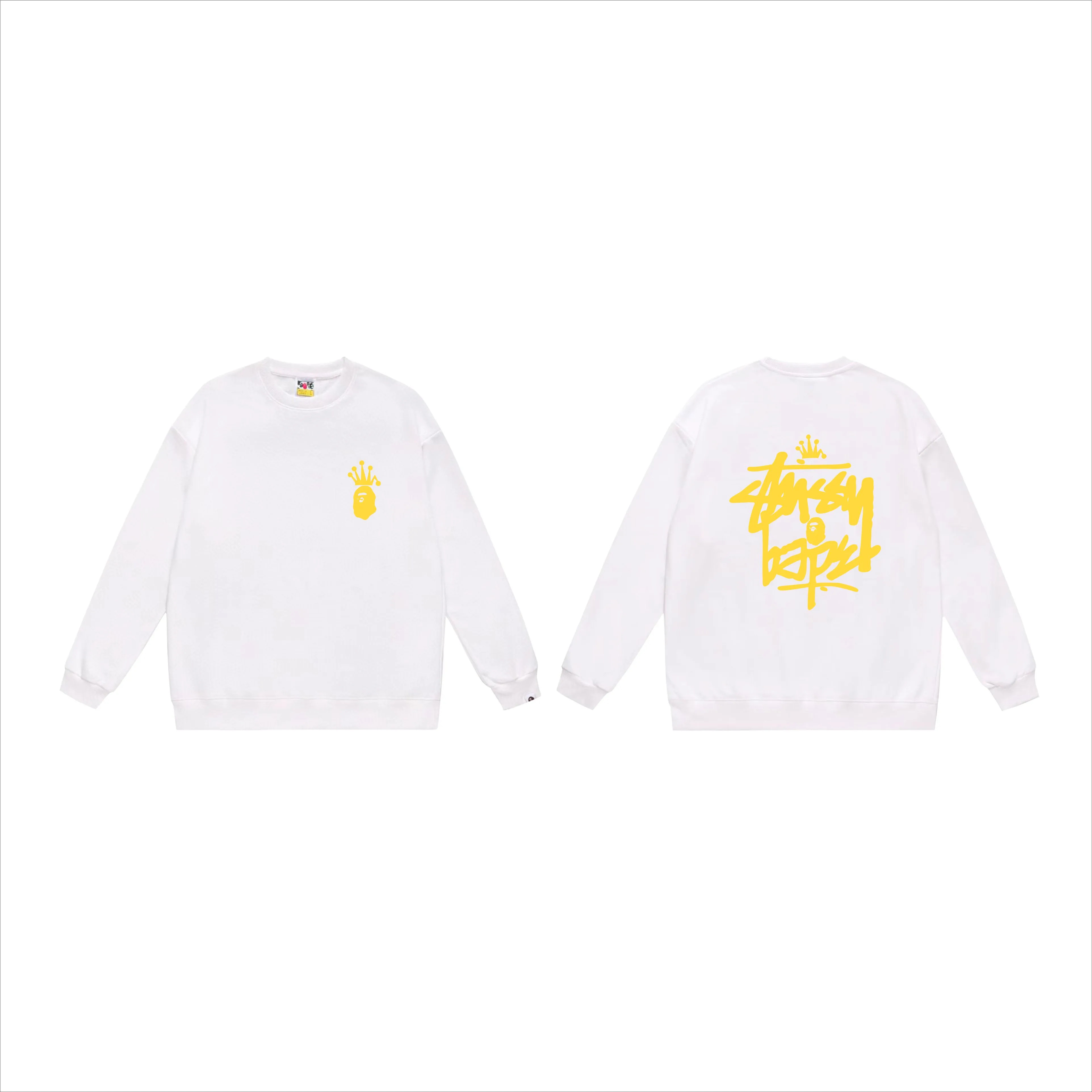 P150 model number SC508# terry 75 plus velvet 80 (top version) BAPE×STUSSY co-branded Stussy letter round neck sweatshirt Made of 350g large terry (drop shoulder large version) fabric, soft and non-pilling texture, imported environmentally friendly printing glue, bright and three-dimensional pattern, quality 💥Same style for men and women. The upper body is trendy. Color: black and red, white and red, gray and red, black and yellow, white and yellow, gray and yellow, black and white, white and black, gray and black. Size: S M L XL XXL