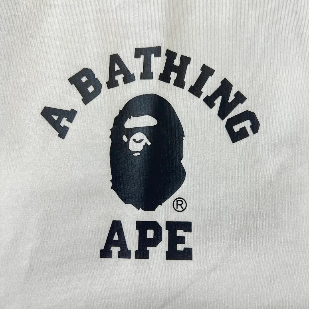 💰140 BAPE classic ape head letter print 280g heavy linen cotton fabric ZP version Couple style: S-XXL [Mi Xing white black navy]
