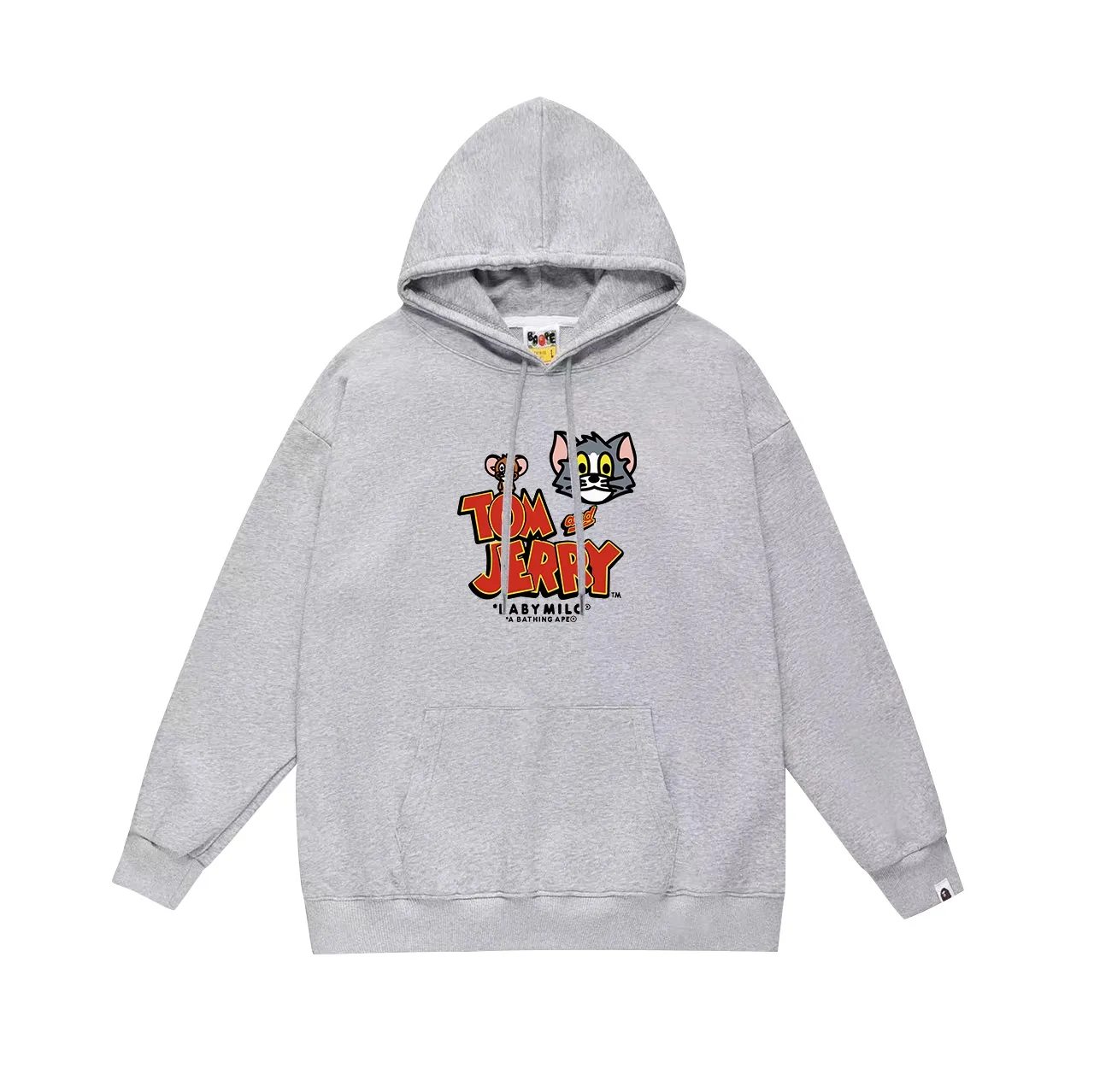 Model No. SC674#terry p160 plus velvet p180💰 (top version) BAPE ✖️Tom and Jerry Tom and Jerry couple's printed hooded sweatshirt. Made of 380g large terry 430g silver fox velvet (off-shoulder large version) fabric. The texture is soft and non-pilling. Imported environmentally friendly printing glue. The pattern is bright and three-dimensional. Quality💥Same style for men and women. The upper body is trendy. Color: black white gray Size: S M L XL XXL