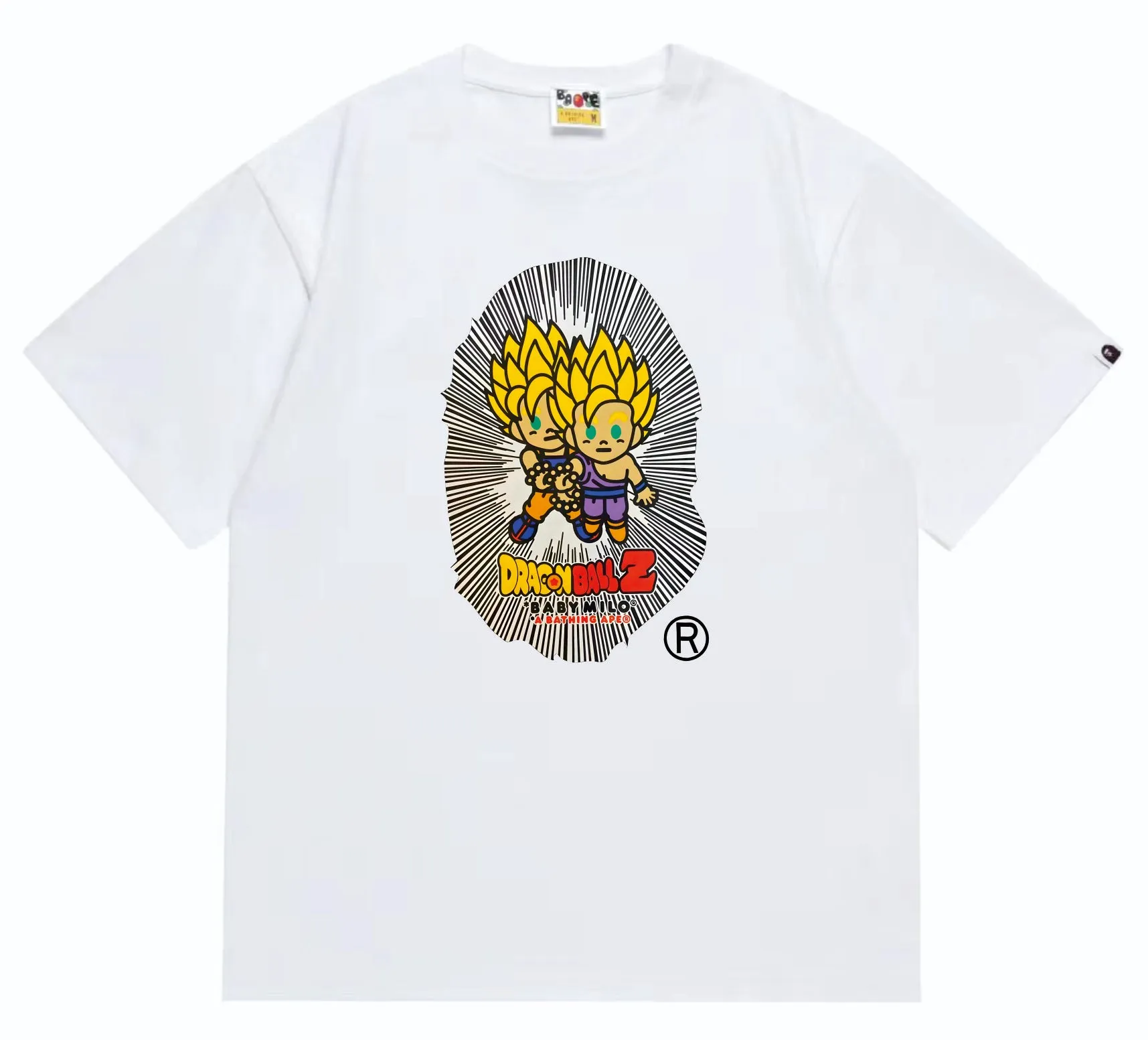 SC255#p110💰 (Top version) BAPE Dragon Ball co-branded Super Saiyan Great Ape printed T-shirt Made of 260 grams of high-quality high-weave pure cotton fabric, double yarn combed, soft texture and no pilling Imported environmentally friendly printing glue, bright and three-dimensional pattern, quality 💥Same style for men and women, the upper body is fashionable Color: black white Size: S M L XL XXL