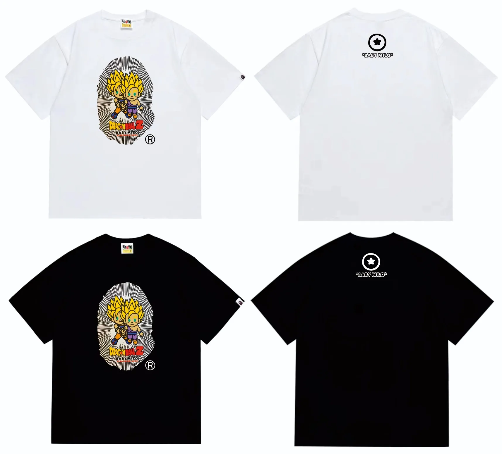 SC255#p110💰 (Top version) BAPE Dragon Ball co-branded Super Saiyan Great Ape printed T-shirt Made of 260 grams of high-quality high-weave pure cotton fabric, double yarn combed, soft texture and no pilling Imported environmentally friendly printing glue, bright and three-dimensional pattern, quality 💥Same style for men and women, the upper body is fashionable Color: black white Size: S M L XL XXL
