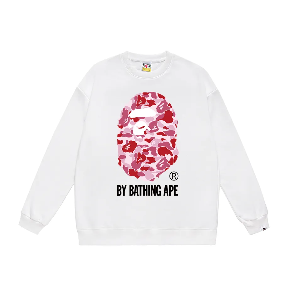 P150 model number SC451# terry 75 plus velvet 80 (top version) BAPE classic camouflage ape head letter printed round neck sweatshirt. Made of 350g large terry (drop shoulder large version) fabric, soft texture and no pilling. Imported environmentally friendly printing glue, bright and three-dimensional pattern. Quality 💥Same style for men and women. The upper body is trendy. Color: black and blue, white and blue, gray and blue, black and green, white and green, gray and green, black and red, white and red, gray and red. Size: S M L XL XXL