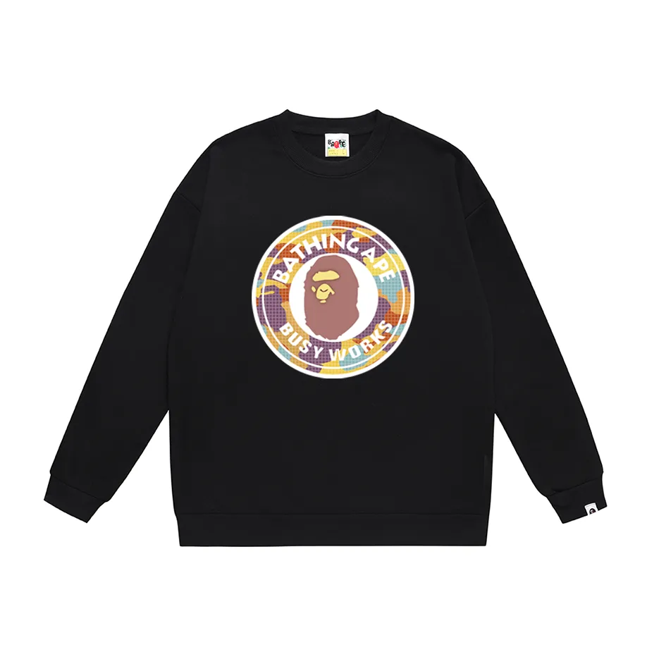 P170 model number SC318# terry 80 plus velvet 85 (top version) BAPE ape head letter printed round neck sweatshirt. Made of 350g large terry (drop shoulder large version) fabric. The texture is soft and non-pilling. Imported environmentally friendly printing glue. The pattern is bright and three-dimensional. Quality 💥Same style for men and women. The upper body is trendy. Color: black white gray Size: S M L XL XXL