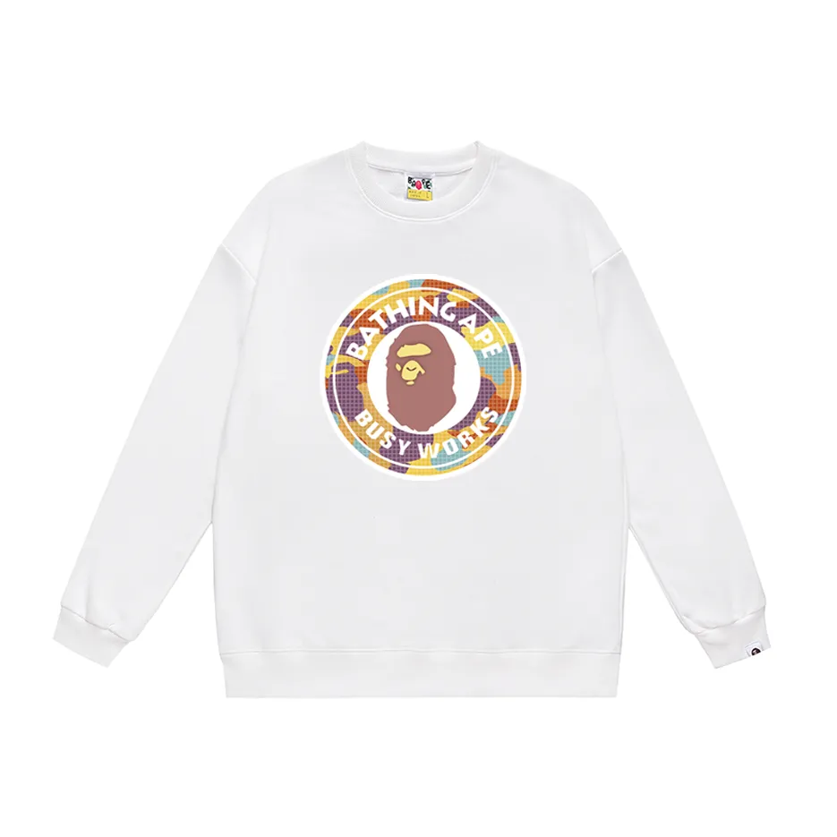 P170 model number SC318# terry 80 plus velvet 85 (top version) BAPE ape head letter printed round neck sweatshirt. Made of 350g large terry (drop shoulder large version) fabric. The texture is soft and non-pilling. Imported environmentally friendly printing glue. The pattern is bright and three-dimensional. Quality 💥Same style for men and women. The upper body is trendy. Color: black white gray Size: S M L XL XXL