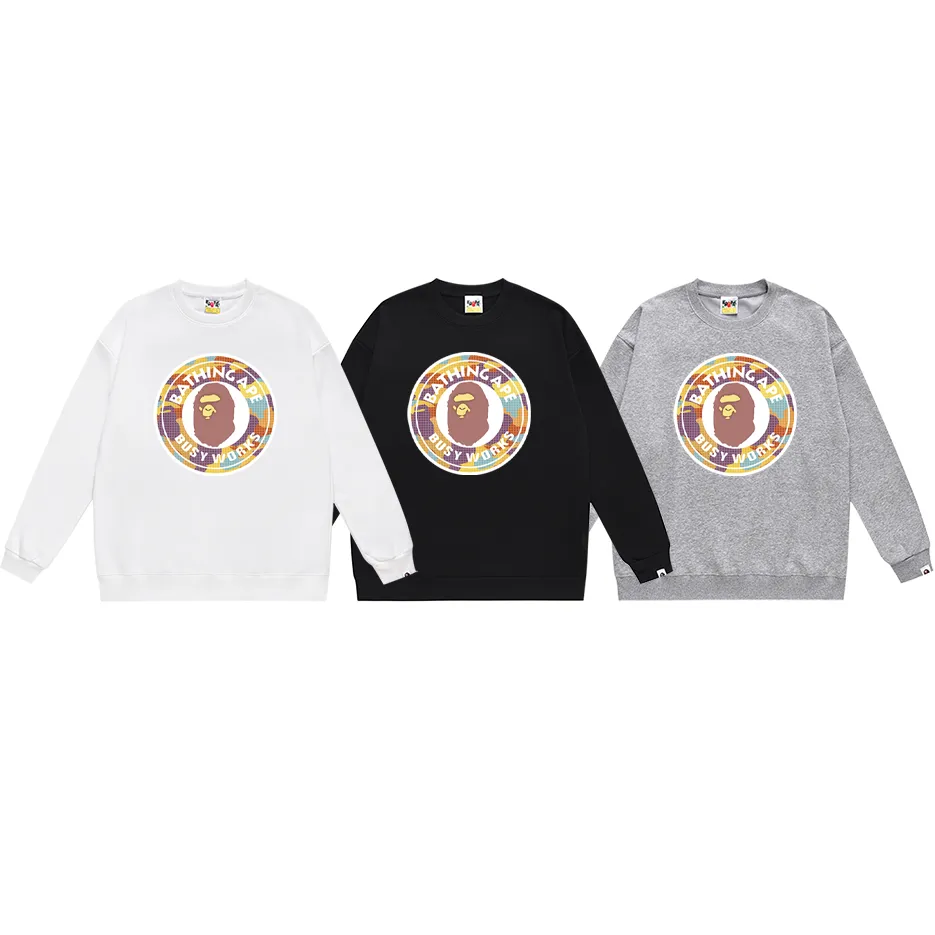 P170 model number SC318# terry 80 plus velvet 85 (top version) BAPE ape head letter printed round neck sweatshirt. Made of 350g large terry (drop shoulder large version) fabric. The texture is soft and non-pilling. Imported environmentally friendly printing glue. The pattern is bright and three-dimensional. Quality 💥Same style for men and women. The upper body is trendy. Color: black white gray Size: S M L XL XXL