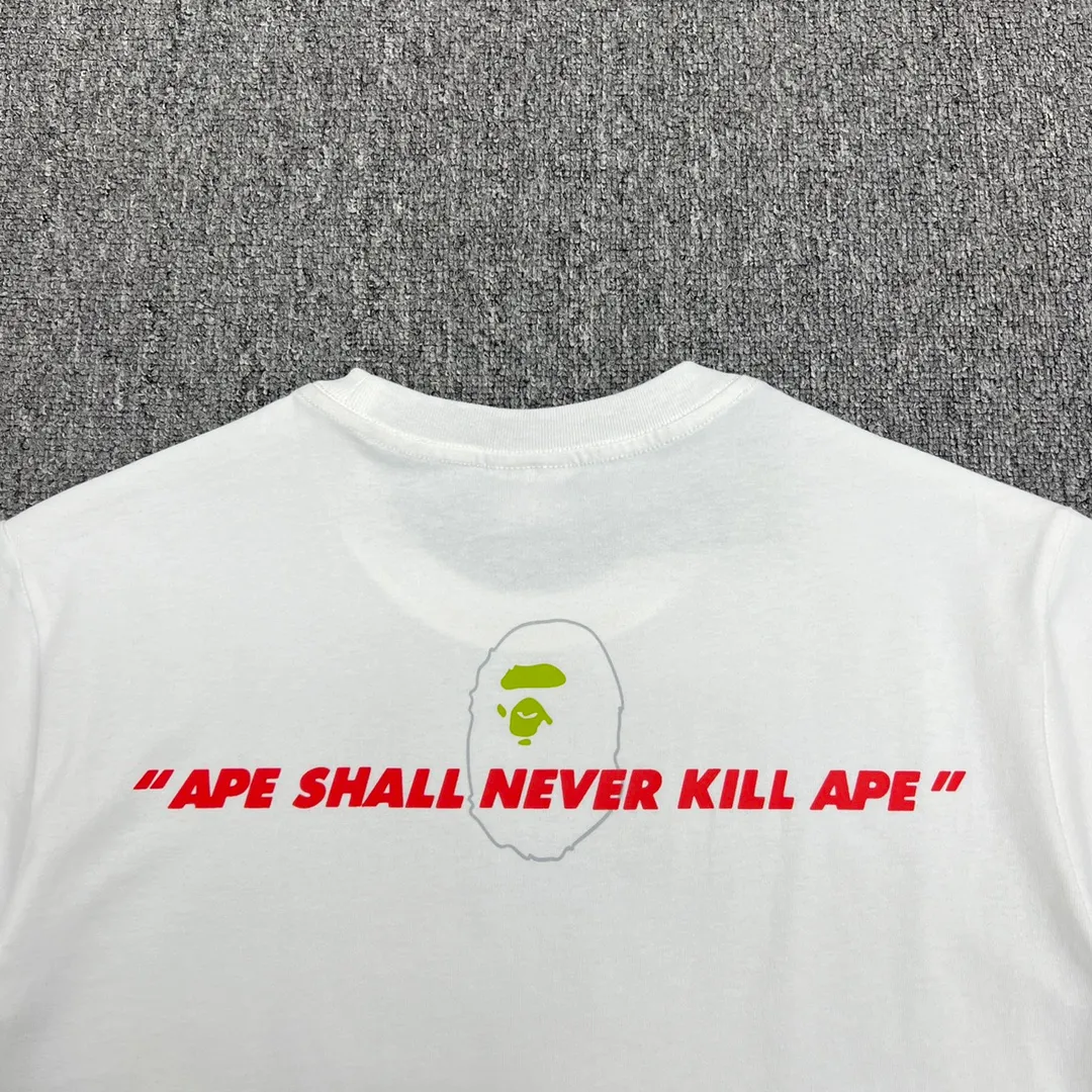 💰140 BAPE camouflage ape head pattern contrasting letter print short-sleeved T-shirt 270g weight linen cotton fabric ZP version Couple style: S-XXL [Black White]