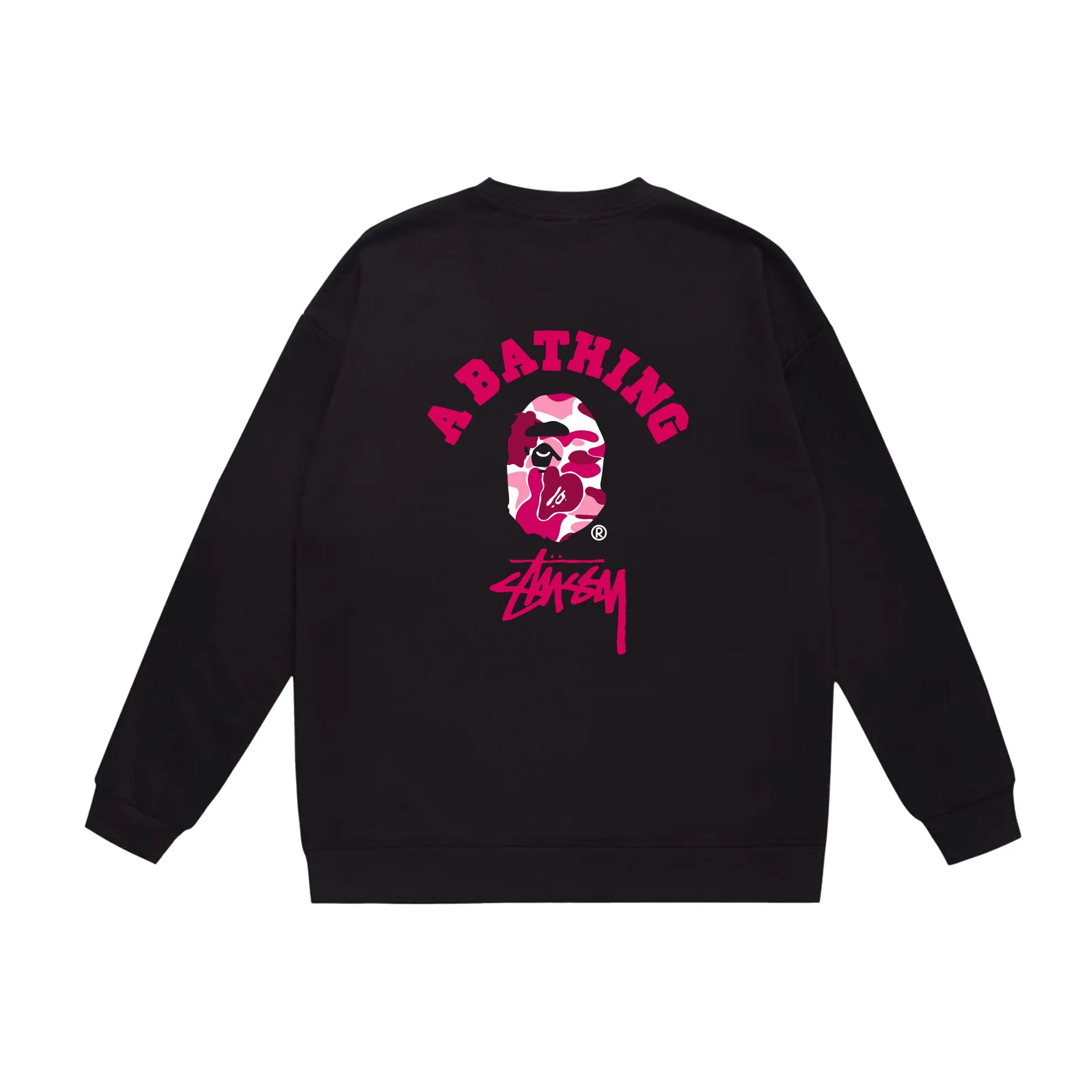 P150 model number SC514# terry 75 plus velvet 80 (top version) BAPE×STUSSY co-branded Stussy letter round neck sweatshirt Made of 350g large terry (drop shoulder large version) fabric, soft and non-pilling, imported environmentally friendly printing glue, bright and three-dimensional pattern, quality 💥Same style for men and women, the upper body is fashionable Color: black white gray Size: S M L XL XXL