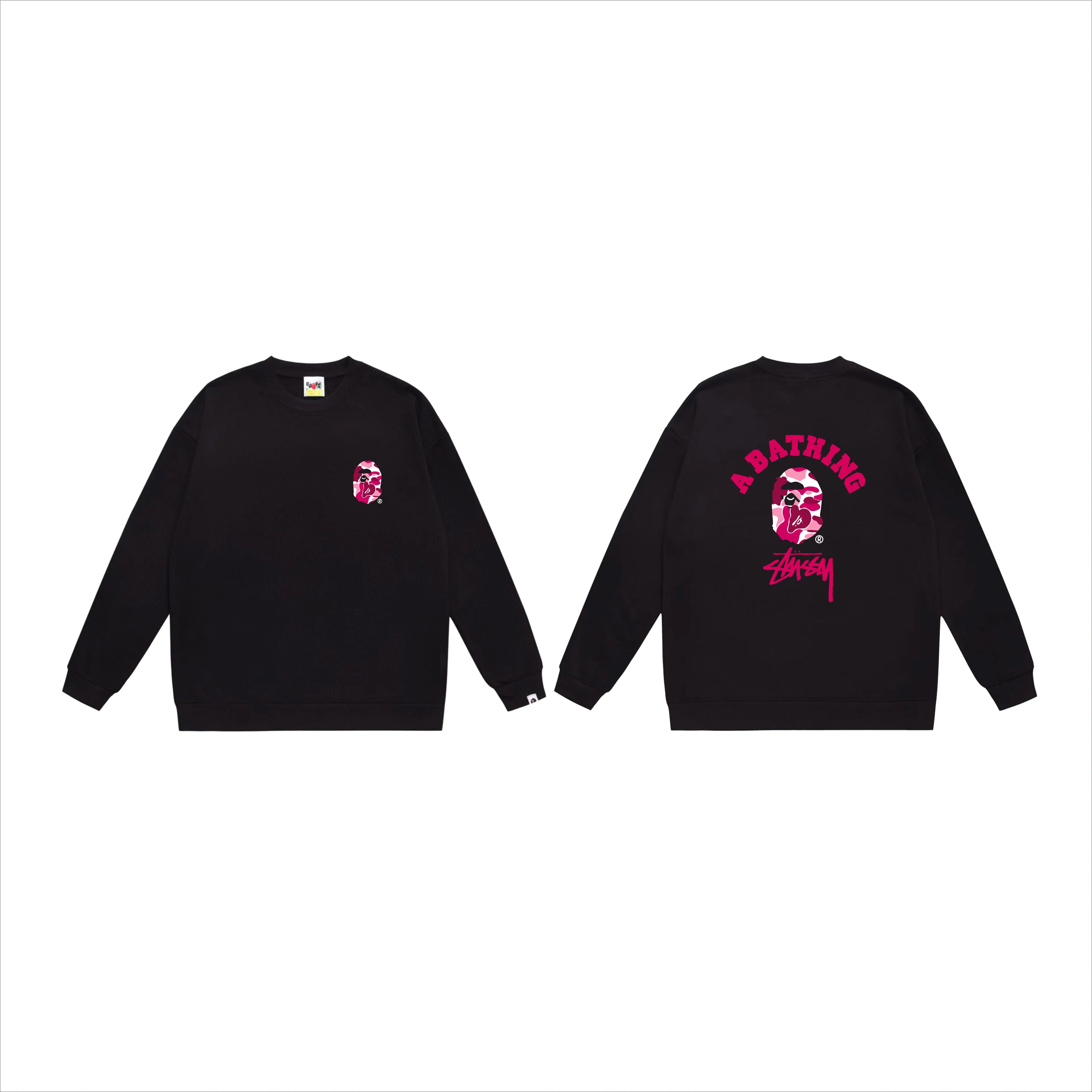 P150 model number SC514# terry 75 plus velvet 80 (top version) BAPE×STUSSY co-branded Stussy letter round neck sweatshirt Made of 350g large terry (drop shoulder large version) fabric, soft and non-pilling, imported environmentally friendly printing glue, bright and three-dimensional pattern, quality 💥Same style for men and women, the upper body is fashionable Color: black white gray Size: S M L XL XXL