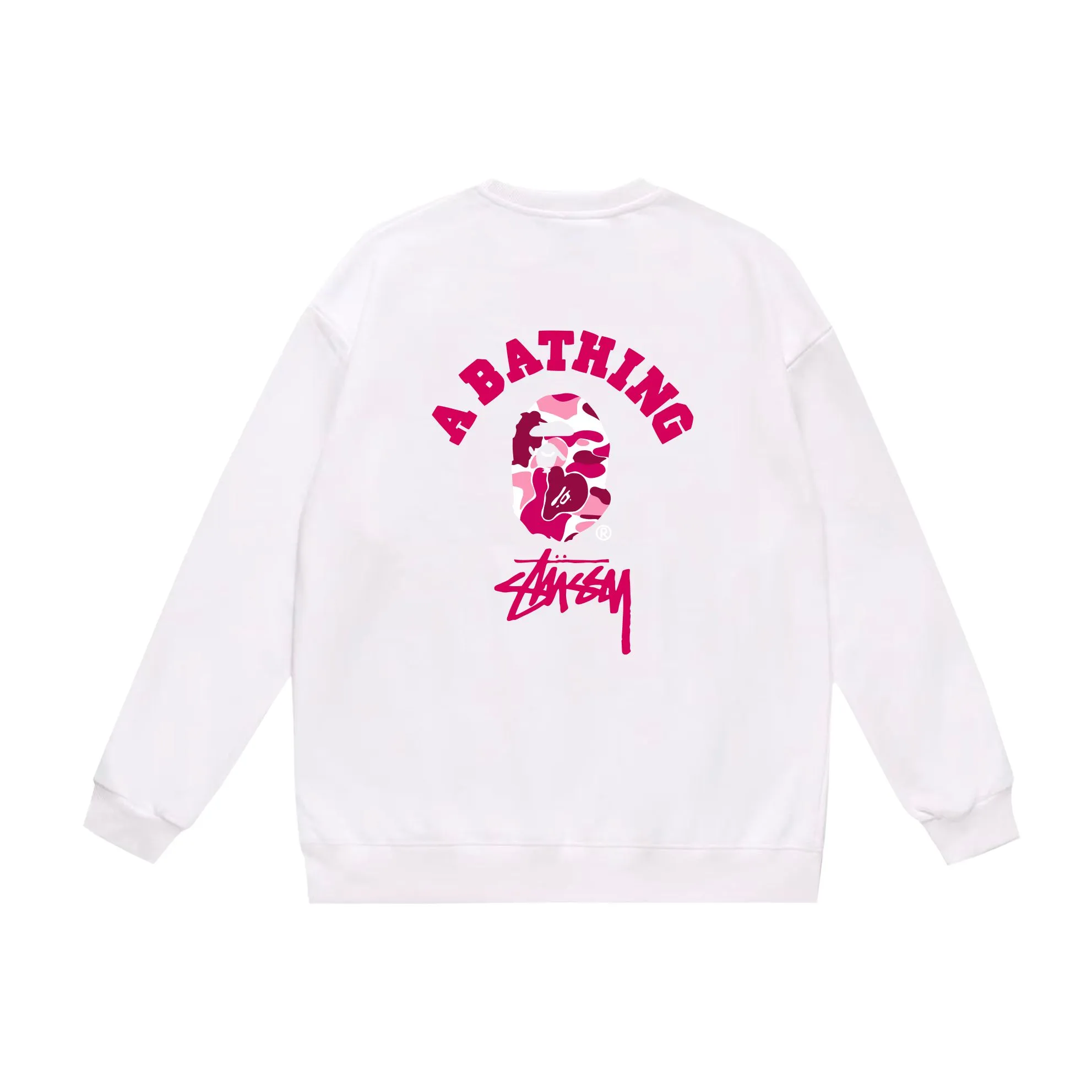 P150 model number SC514# terry 75 plus velvet 80 (top version) BAPE×STUSSY co-branded Stussy letter round neck sweatshirt Made of 350g large terry (drop shoulder large version) fabric, soft and non-pilling, imported environmentally friendly printing glue, bright and three-dimensional pattern, quality 💥Same style for men and women, the upper body is fashionable Color: black white gray Size: S M L XL XXL