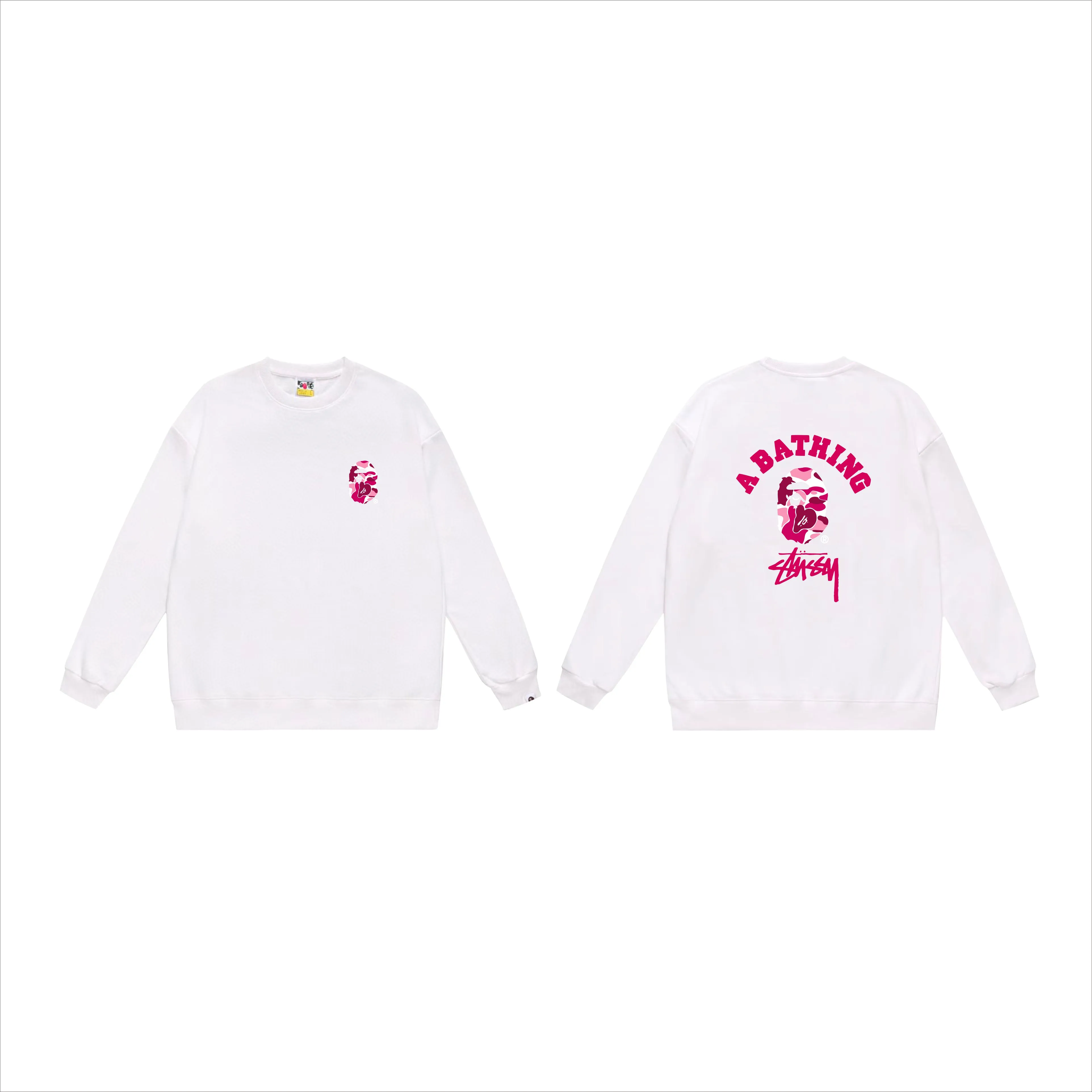 P150 model number SC514# terry 75 plus velvet 80 (top version) BAPE×STUSSY co-branded Stussy letter round neck sweatshirt Made of 350g large terry (drop shoulder large version) fabric, soft and non-pilling, imported environmentally friendly printing glue, bright and three-dimensional pattern, quality 💥Same style for men and women, the upper body is fashionable Color: black white gray Size: S M L XL XXL