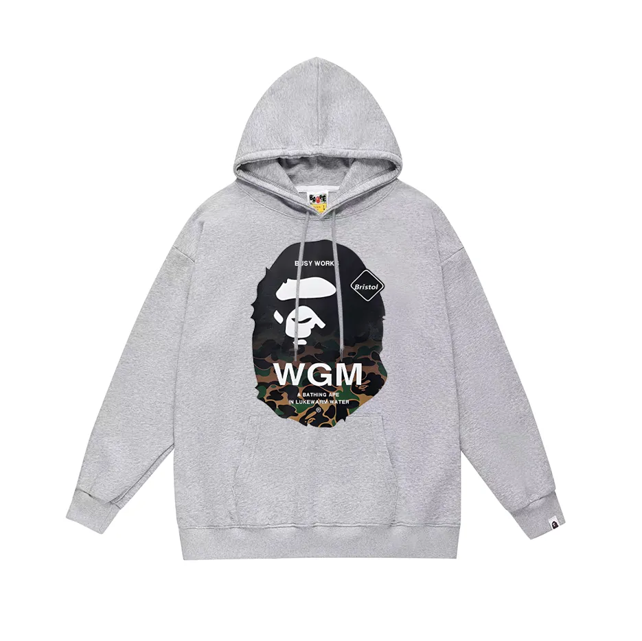 P190 model number SC609# terry 85 plus velvet 95 (top version) BAPE ape head letter printed hooded sweatshirt Made of 380g large terry (drop shoulder large version) fabric, soft and non-pilling, imported environmentally friendly printing glue, bright and three-dimensional pattern, quality 💥Same style for men and women, the upper body is fashionable Color: black white gray Size: S M L XL XXL